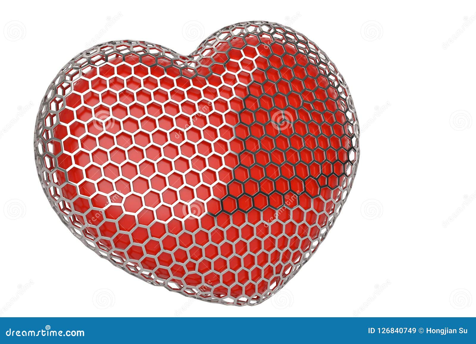 Red Heart in Hexagonal Steel Mesh.3D Illustration. Stock Illustration -  Illustration of abstract, rendering: 126840749