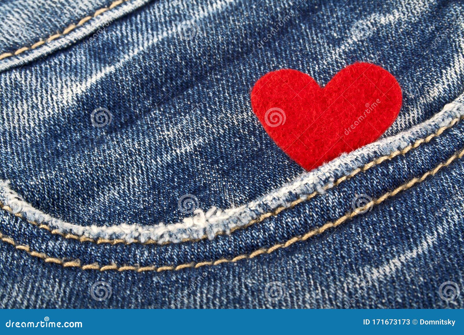 Red heart in jeans pocket stock image. Image of color - 171673173