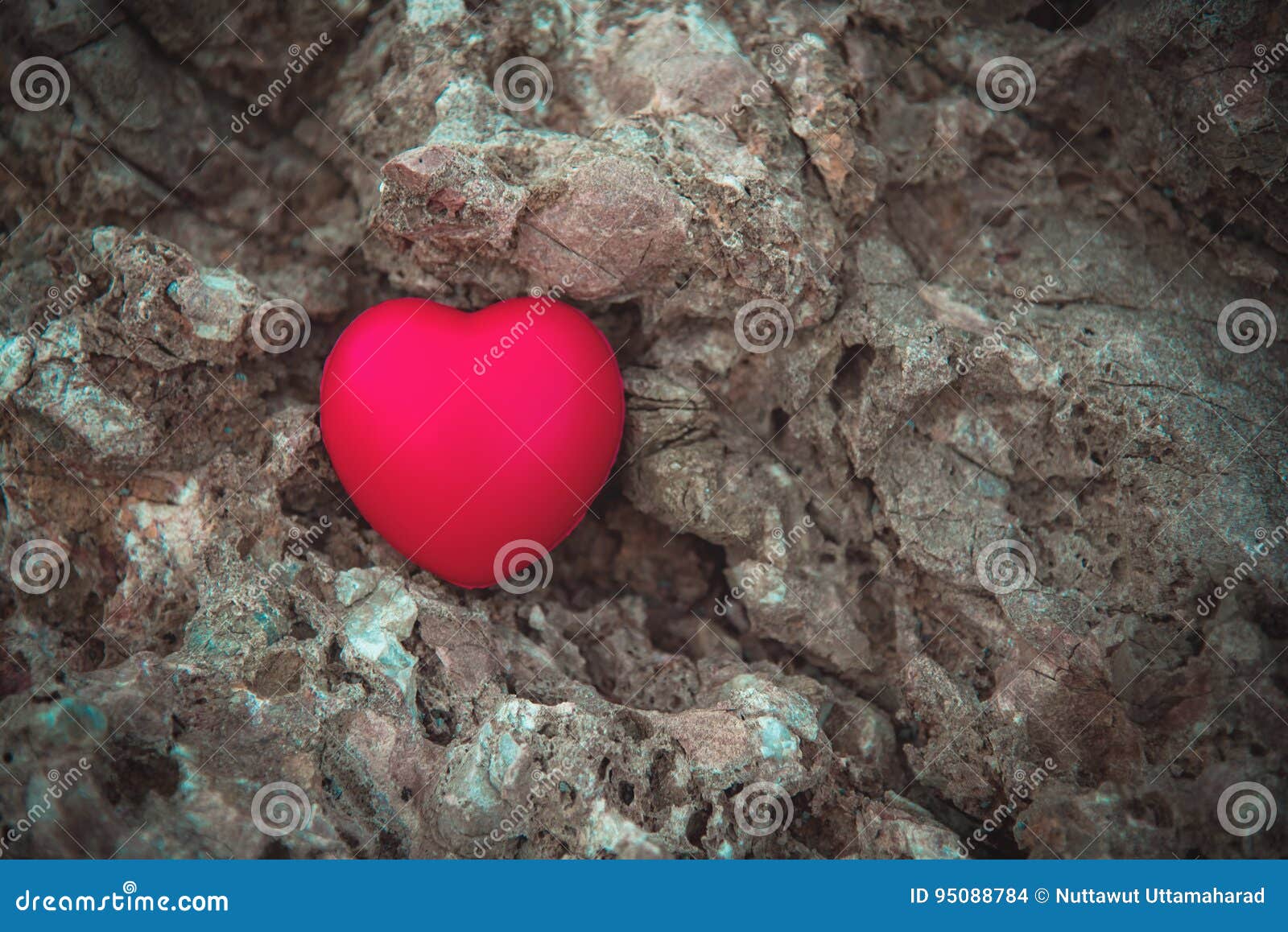 Red heart on the rock. stock photo. Image of decoration - 95088784