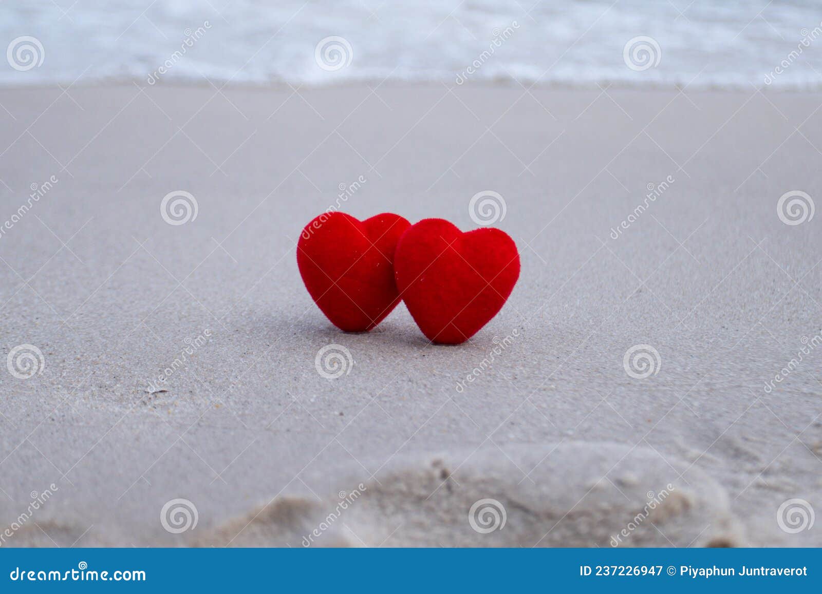 Red Heart On Sandy Beach Word Stock Photo 1161487648