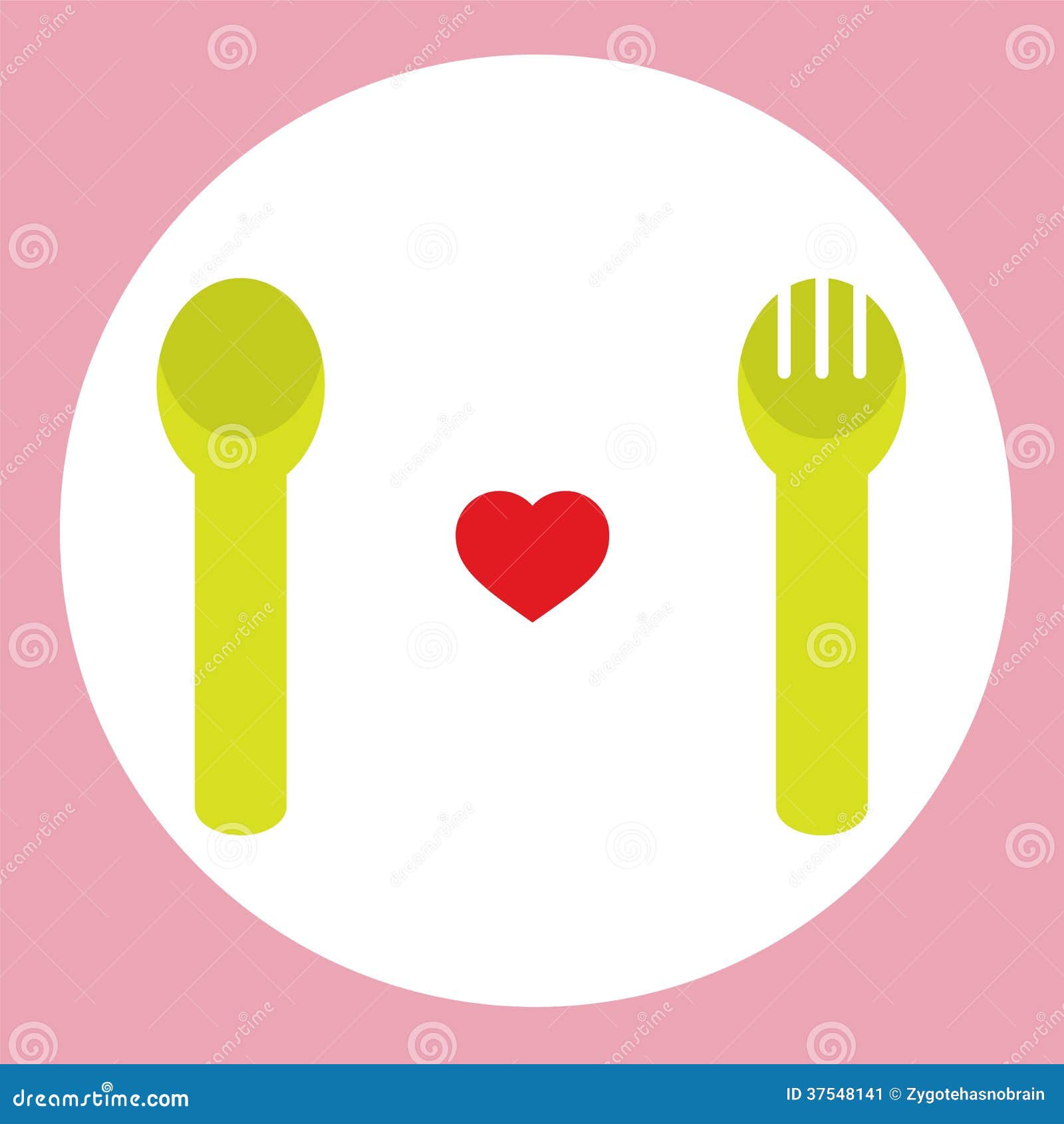 Red Heart with Spoon and Fork. Stock Vector Illustration of romance