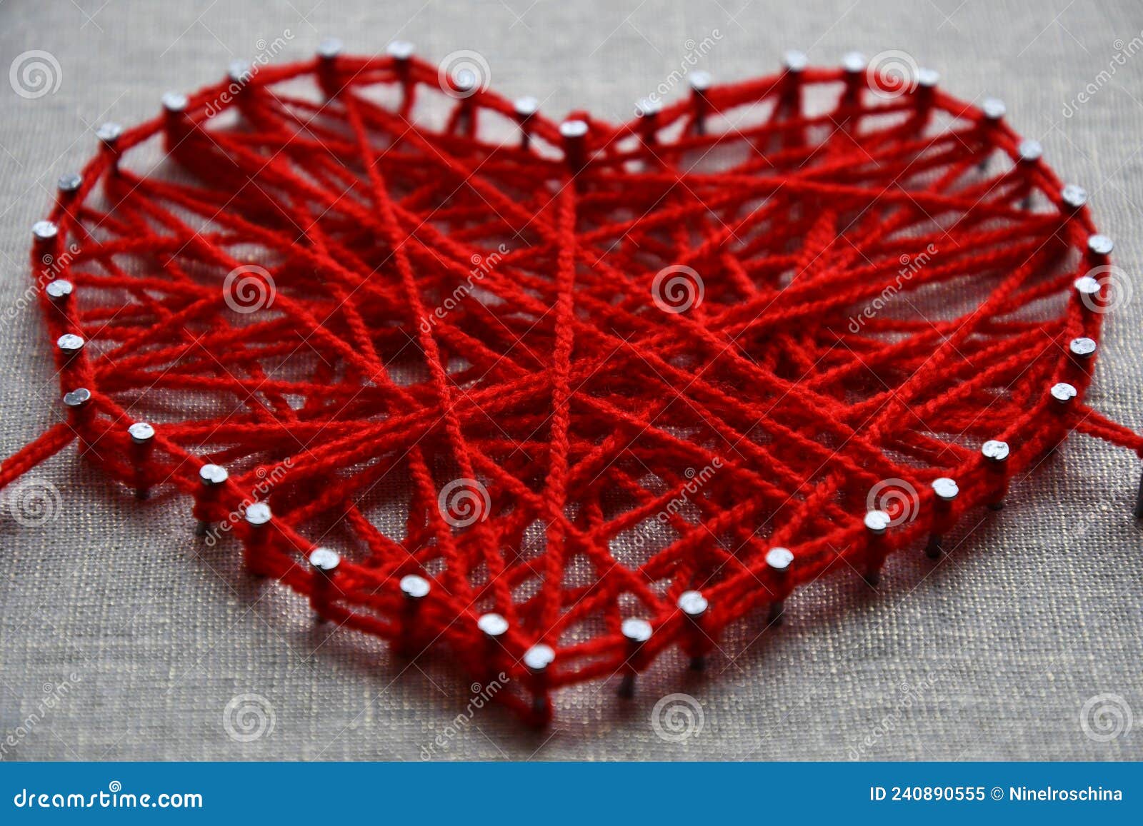 Red Heart String Art Made With Tangled Yarn On Metal Nails On Canvas  Background Stock Image - Image Of Shape, Love: 240890555