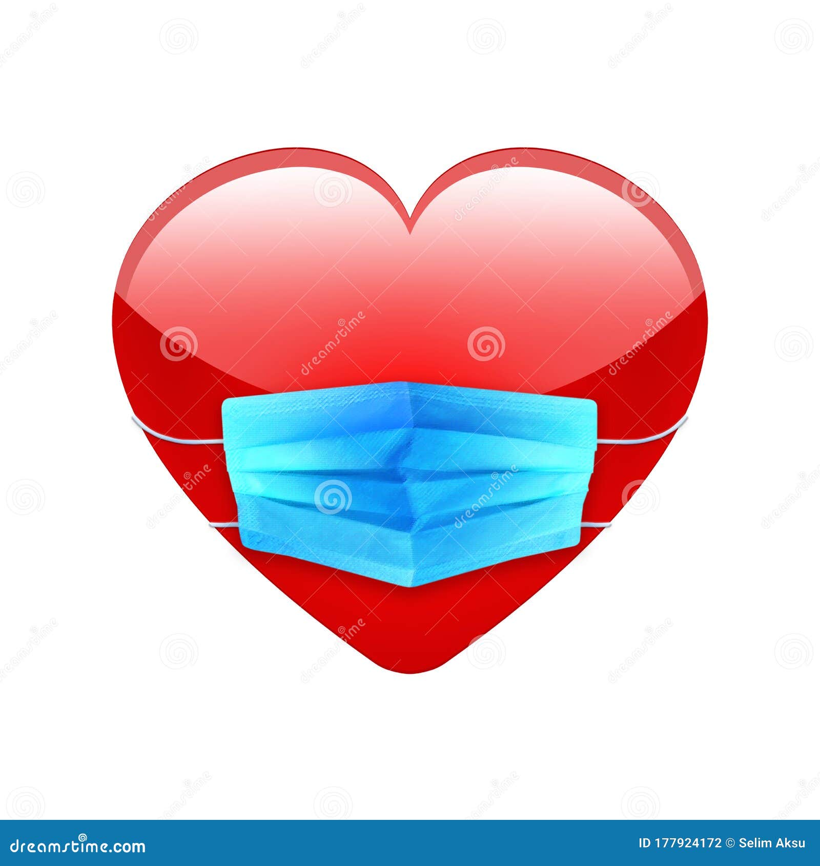 a red heart wearing a surgical mask.