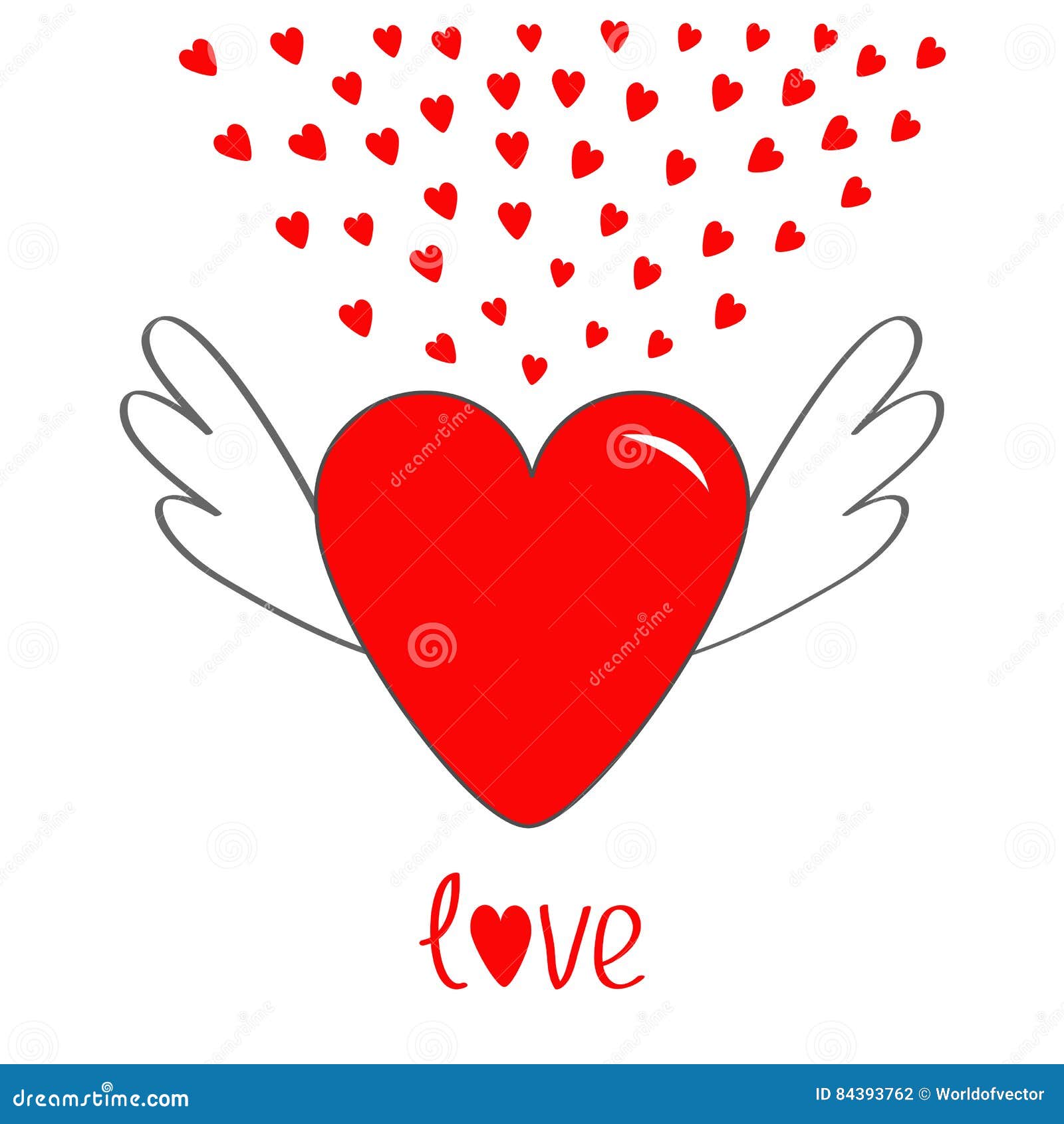 Red Heart with Wings. Cute Cartoon Contour Sign Symbol. Winged Shining  Angel Small Hearts. Flat Design Style Stock Vector - Illustration of  background, cute: 84393762