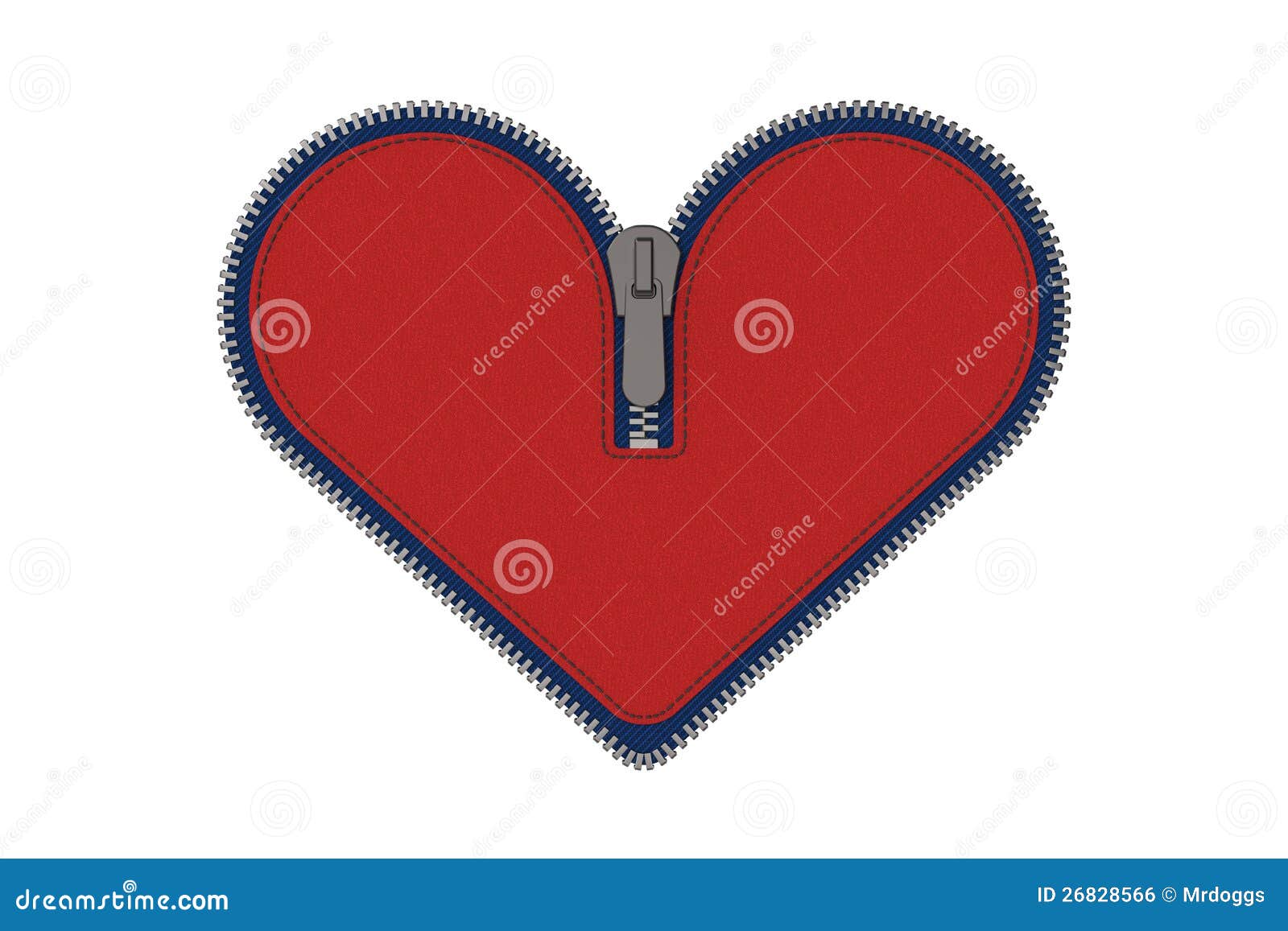 Red Heart Zip Isolated On White Stock Illustration - Illustration of