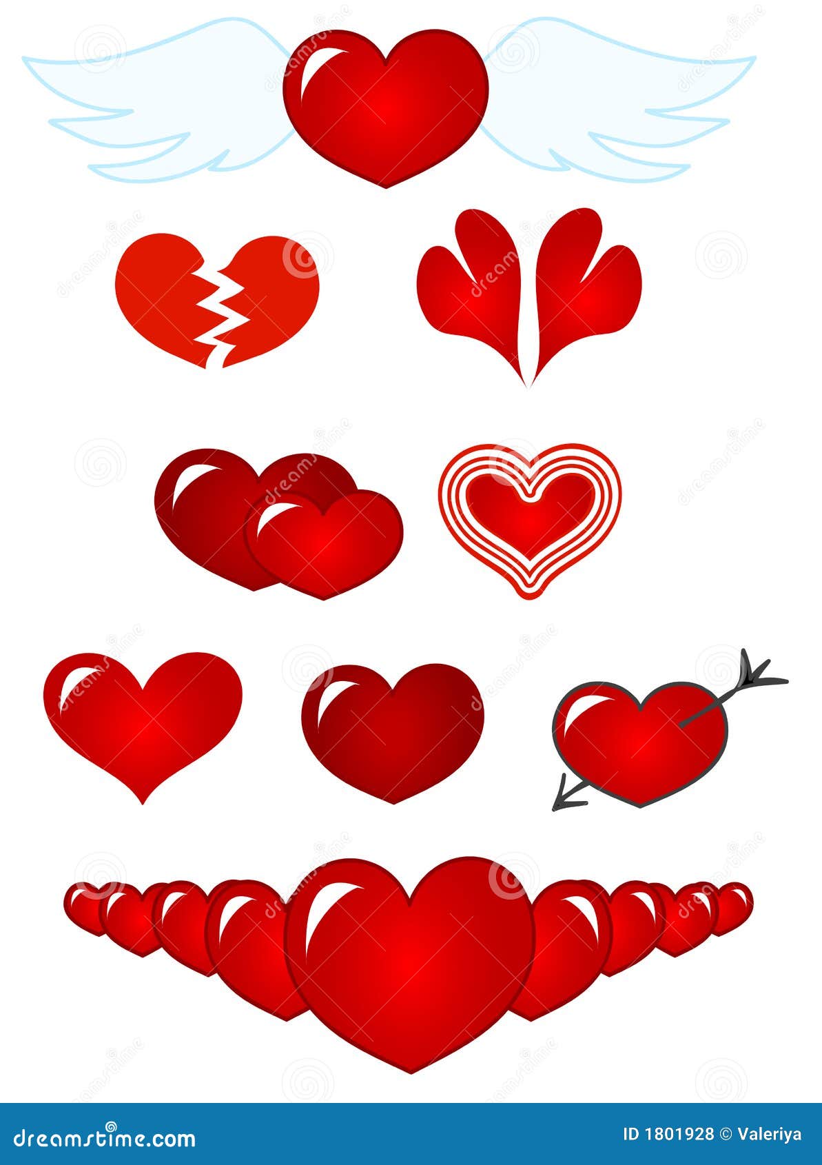 Red hearts. Illustration: set red symbols - hearts