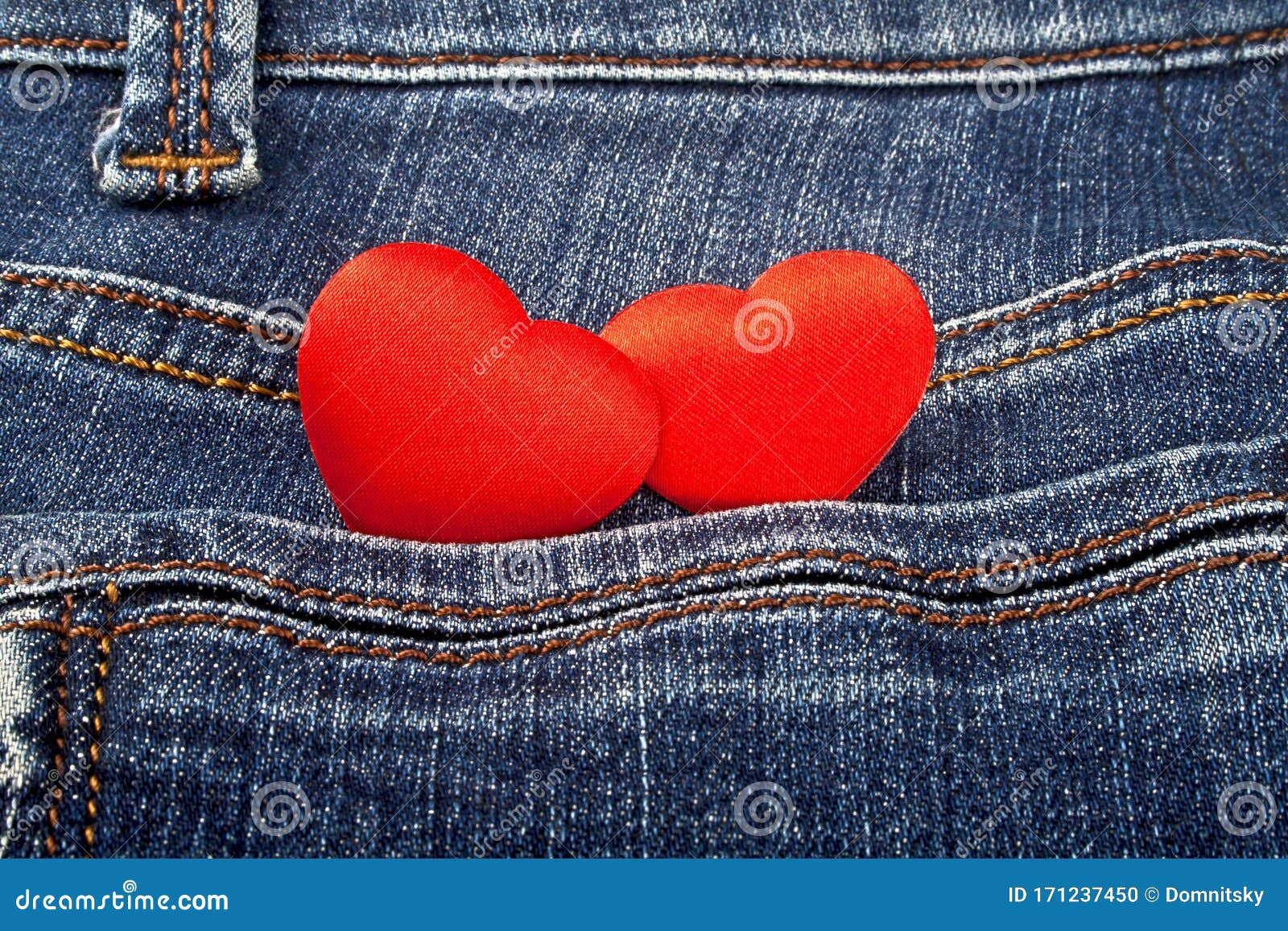 Red hearts in jeans pocket stock photo. Image of studio 171237450