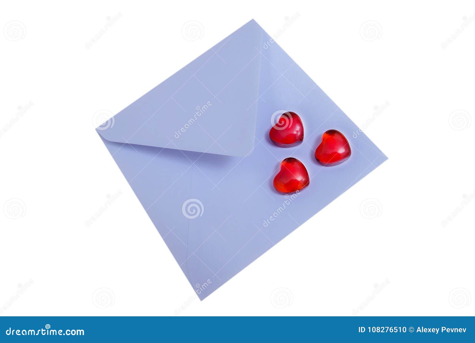 Red Hearts and Open Blue Envelope. Stock Photo Image of bright