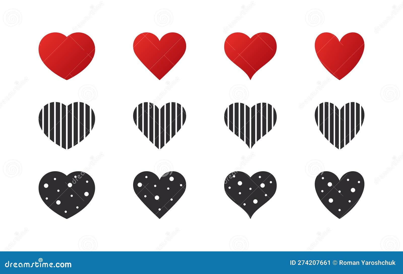 Red Hearts. Hearts Signs. Hearts of Various Shapes Stock Vector