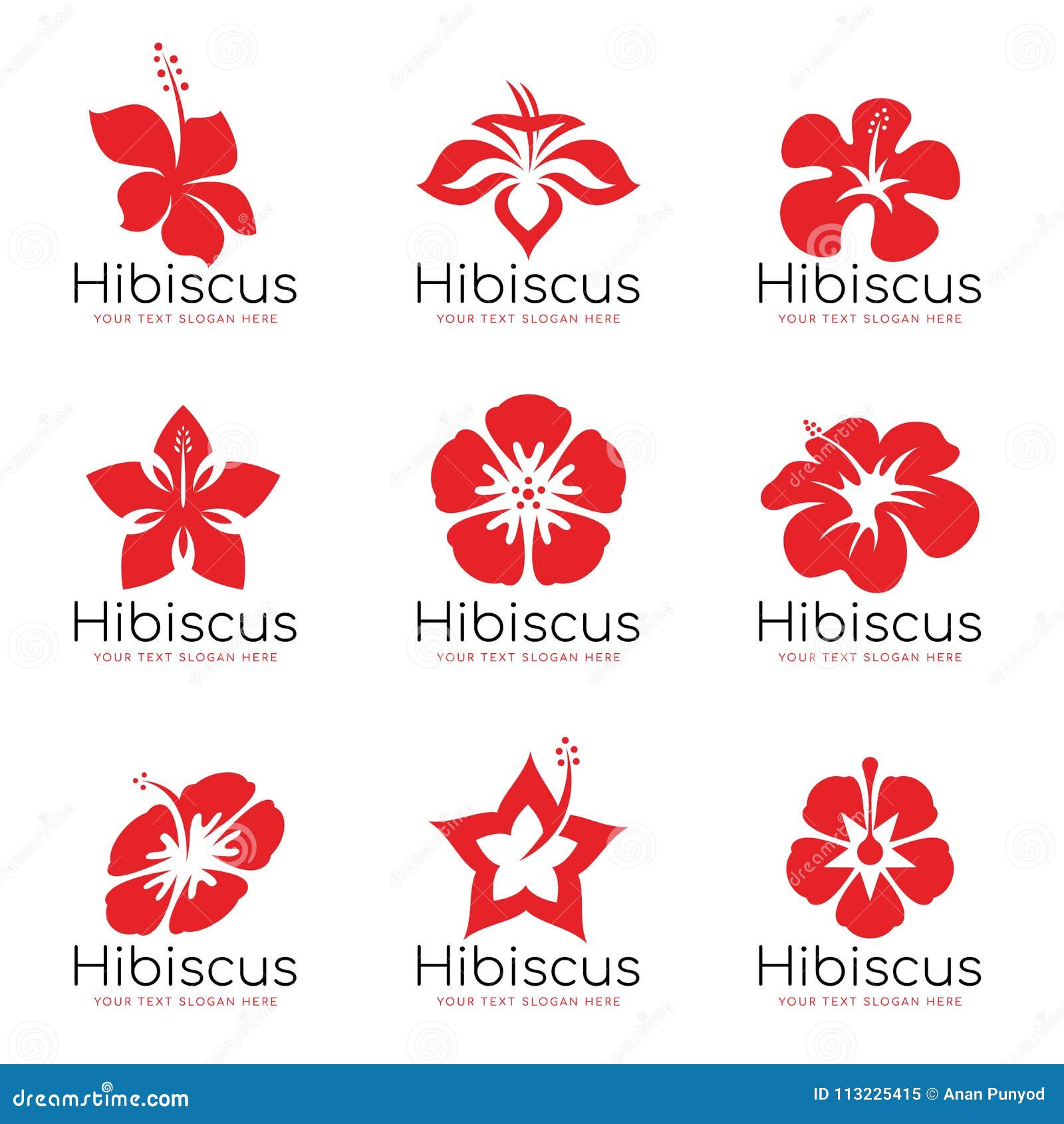 Download Red Hibiscus Flower Logo Sign Vector Set Design Stock ...