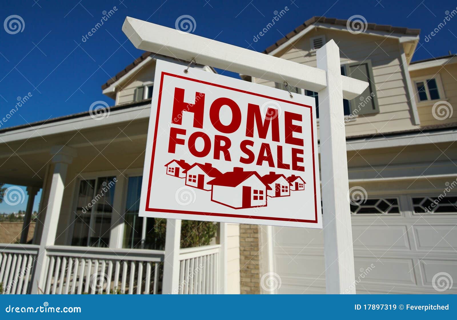 Red Home For Sale Real Estate Sign And House Stock Image - Image: 17897319