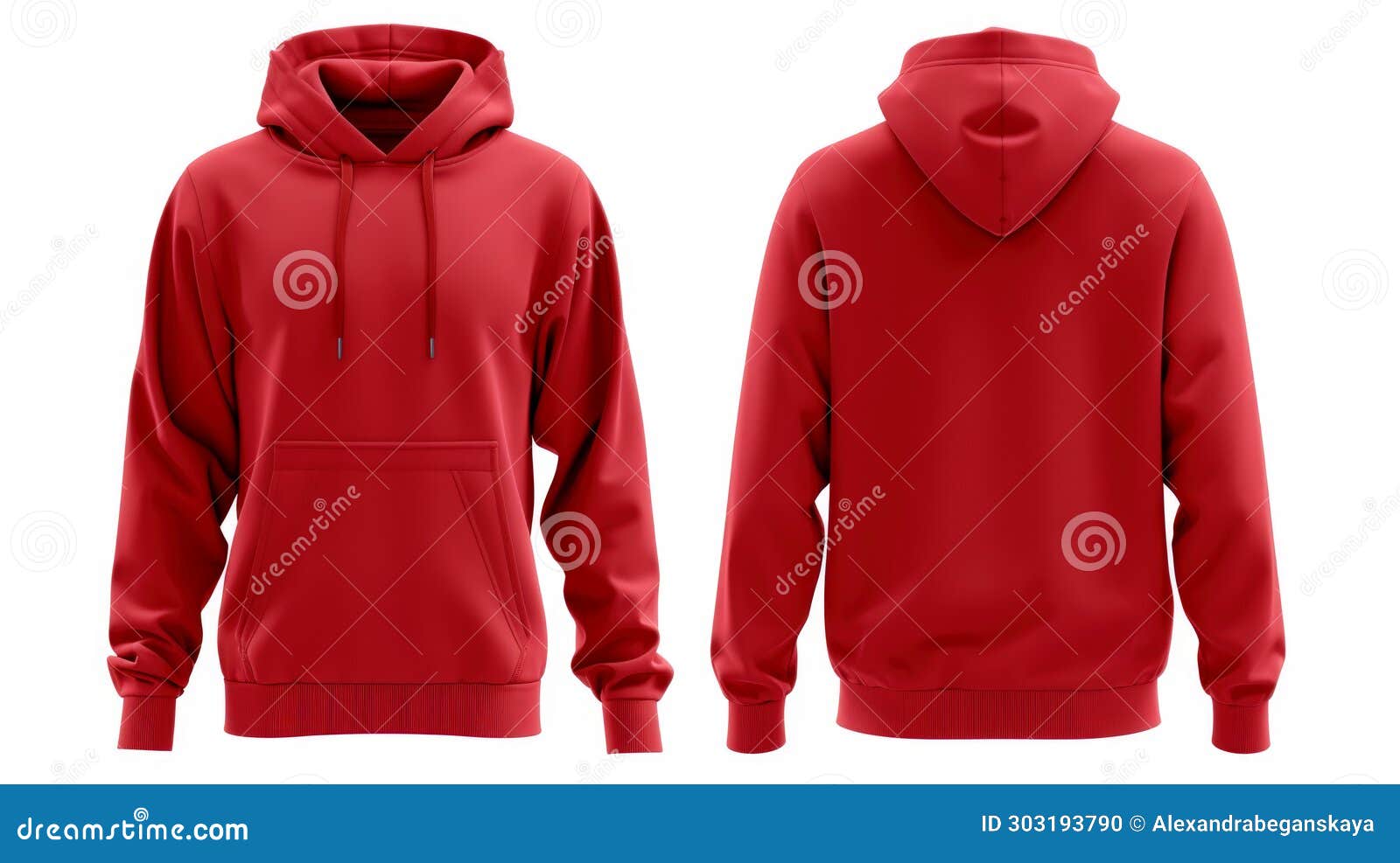 Red Hoodie, Front and Back View on a White Background Stock ...