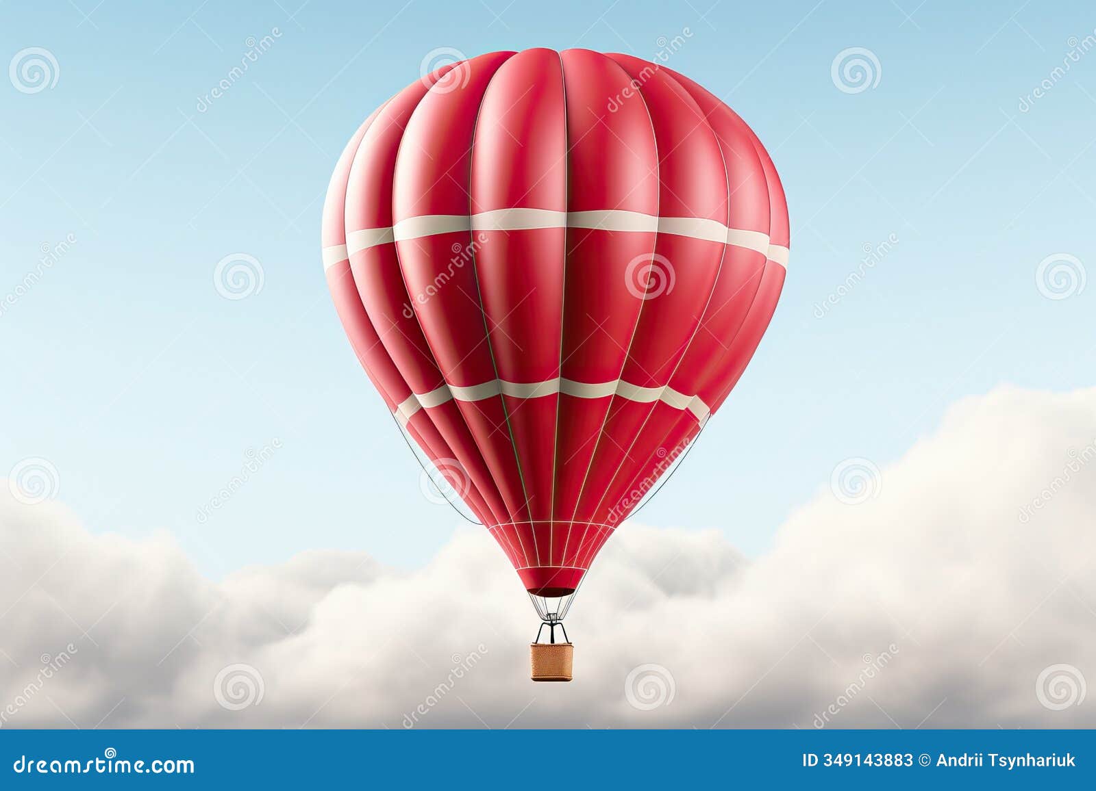 red hot air balloon for flying with people on a white background.