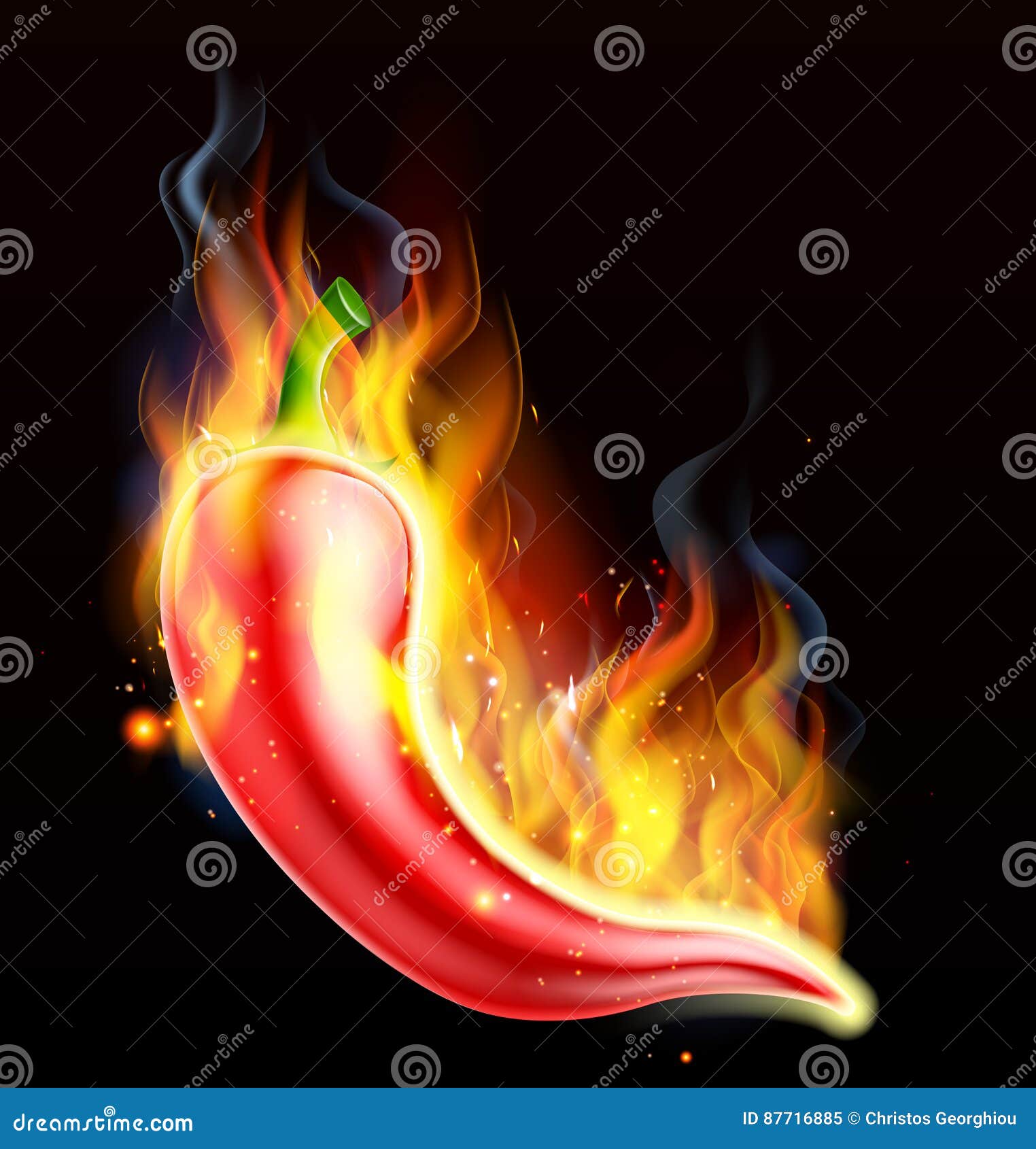Red Hot Chilli Pepper on Fire Stock Vector Illustration of fresh, background 87716885