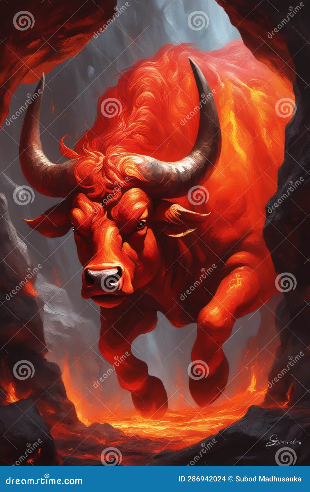 A Bull Running with Flames on it, Bull Market, Generative AI Stock ...