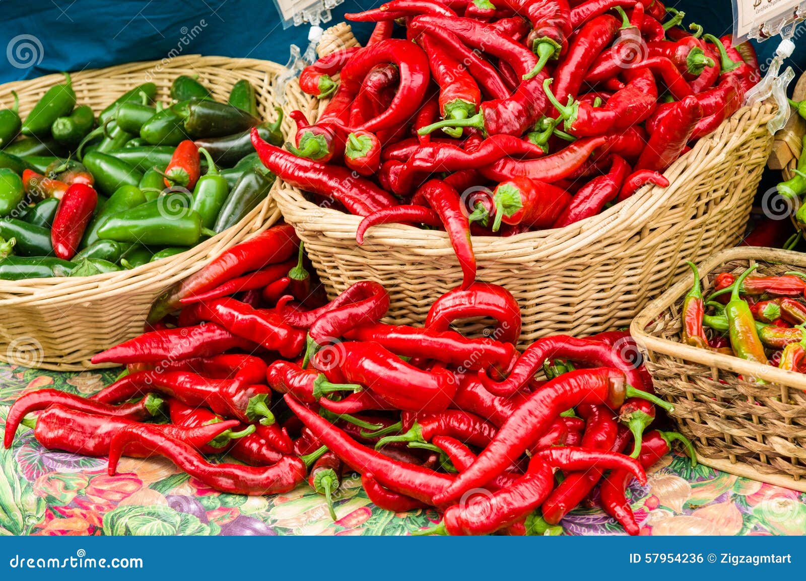 Red hot peppers in baskets stock photo. Image of business 57954236