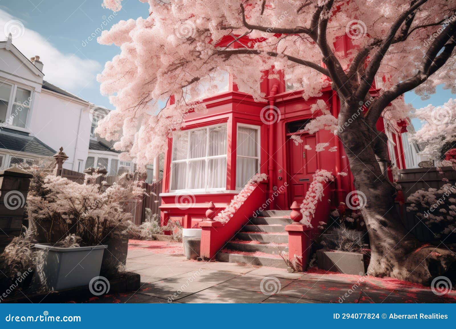 A Red House with a Tree in Front of it Stock Illustration