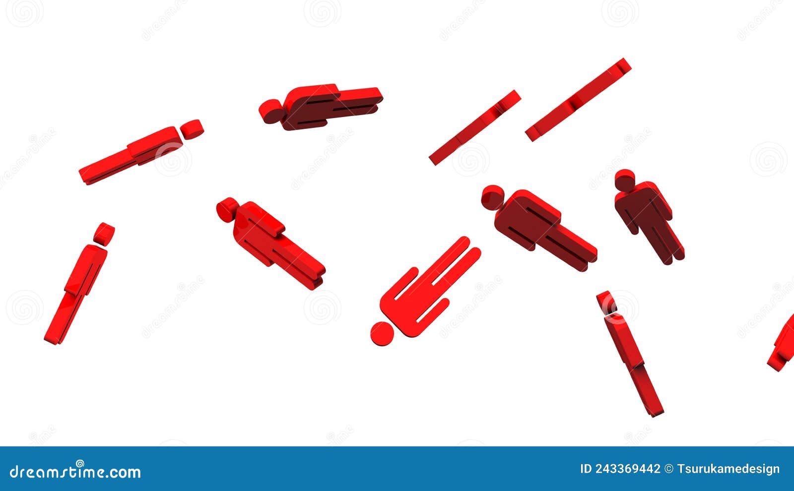 red human d objects on white background.