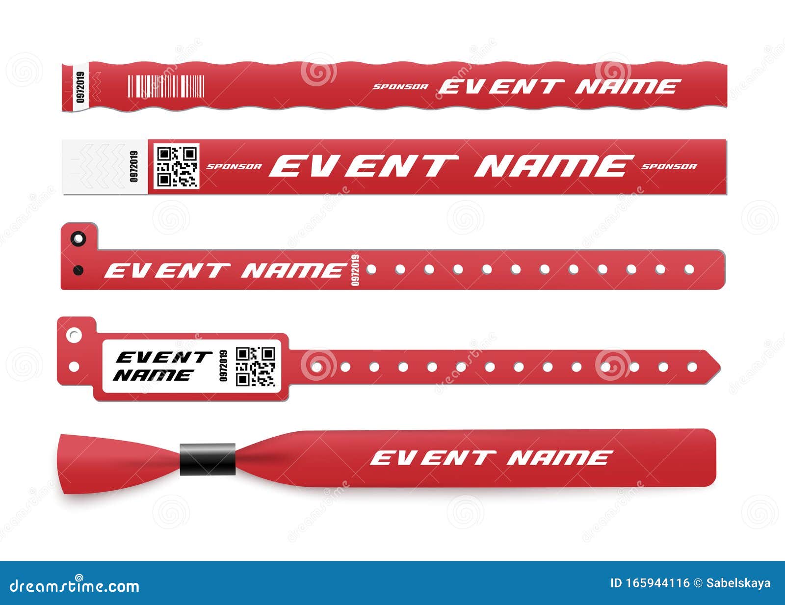 red id bracelet mockup set sponsor event name template realistic paper plastic wristband mock up collection concert 165944116