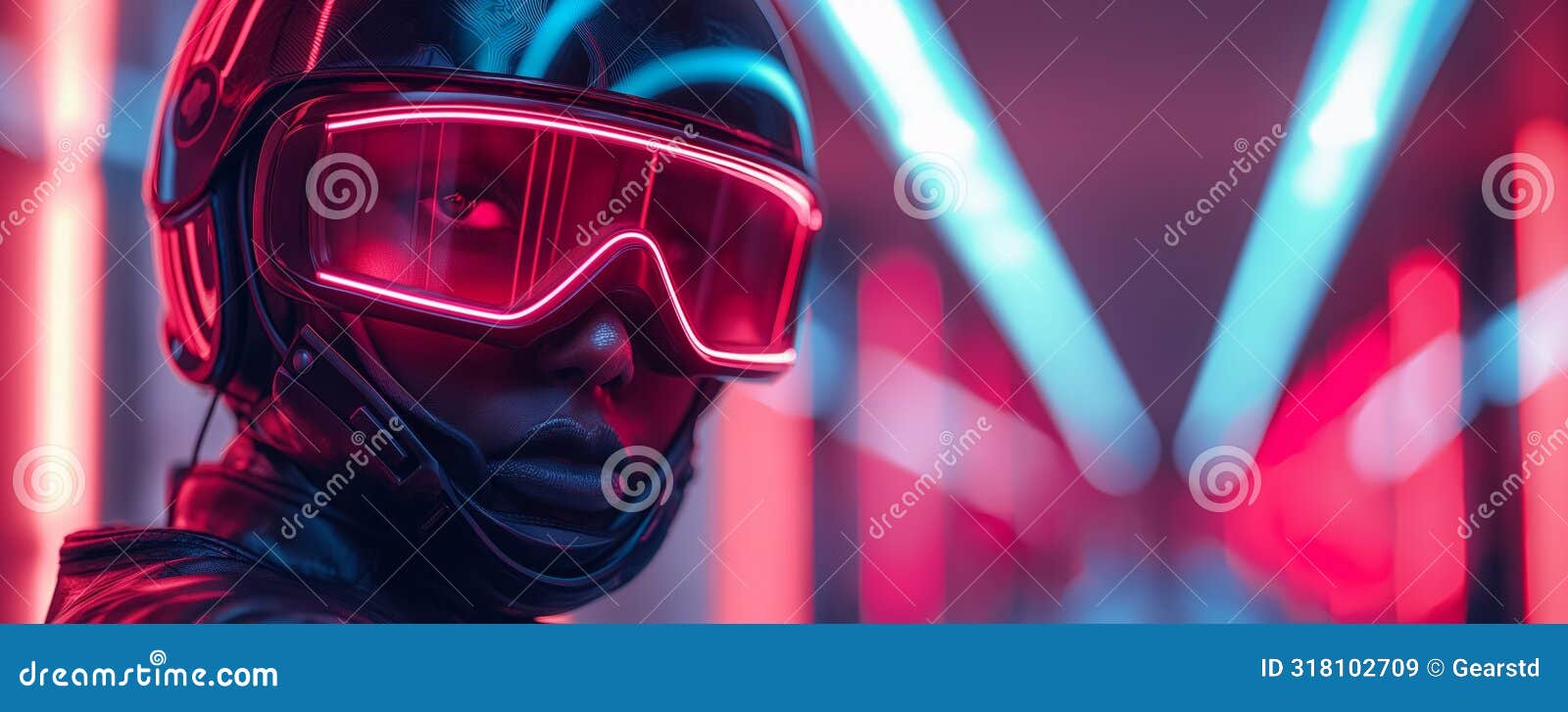 red illuminated robot in a neon environment