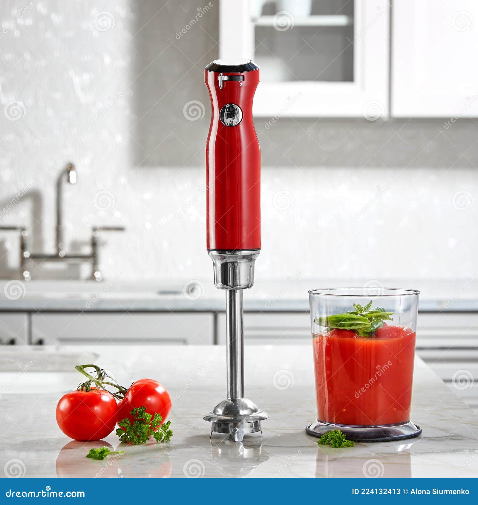 Red Immersion Hand Blender on the Kitchen Table Stock Image Image of