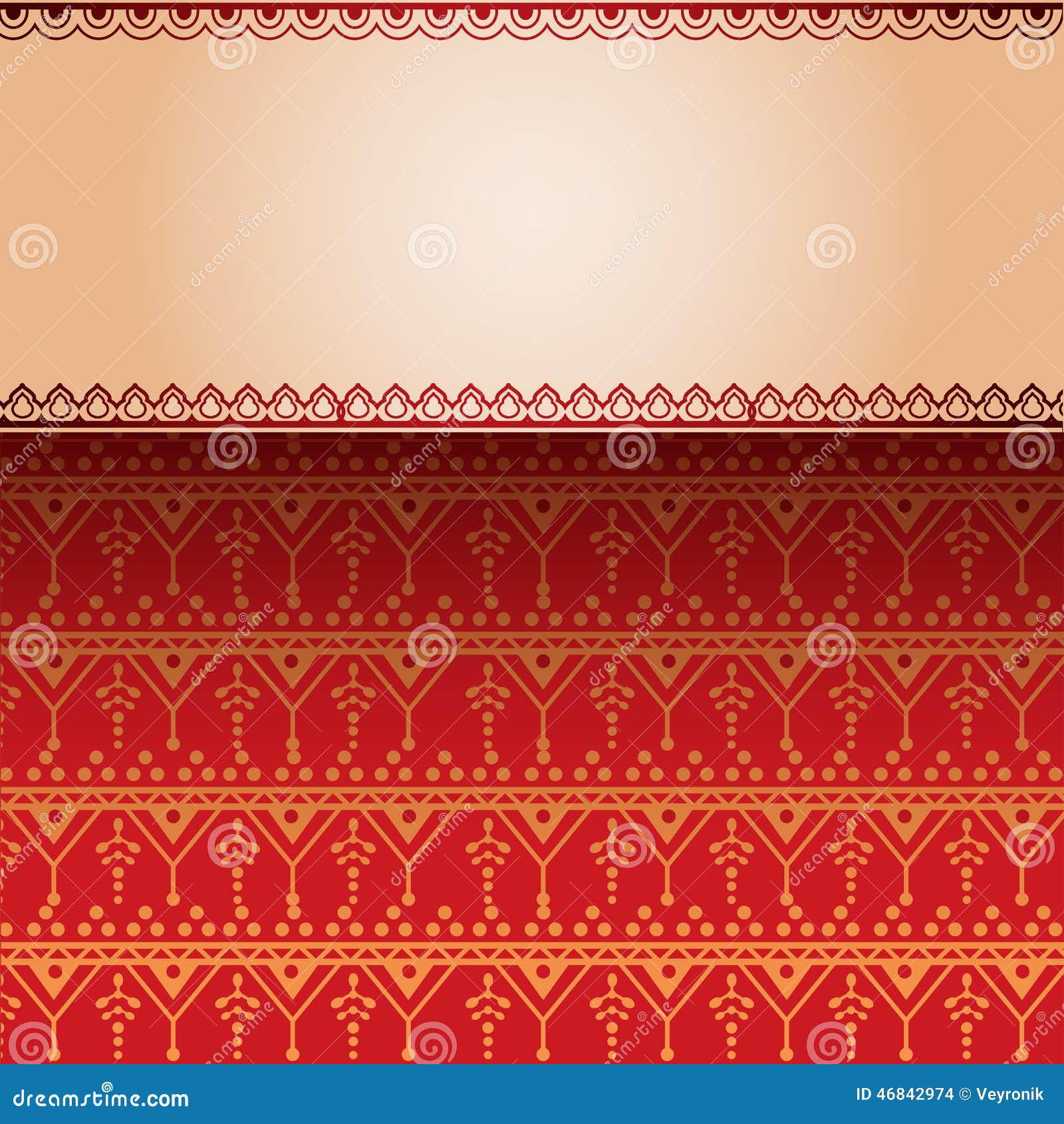 Red Indian Henna Pattern Horizontal Banner Stock Vector - Illustration ...