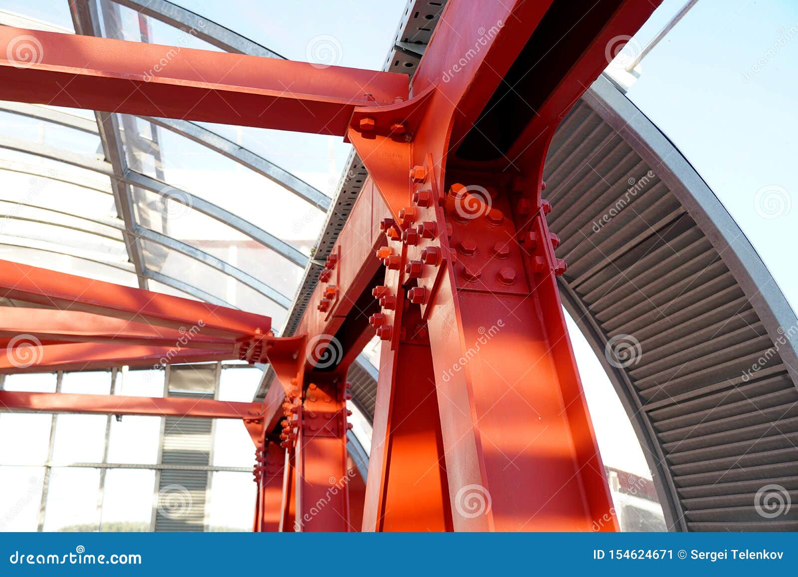 Red Iron Beams Bolted On Connection Of Several Iron Beams In One Place Stock Image Image Of Painted Architecture