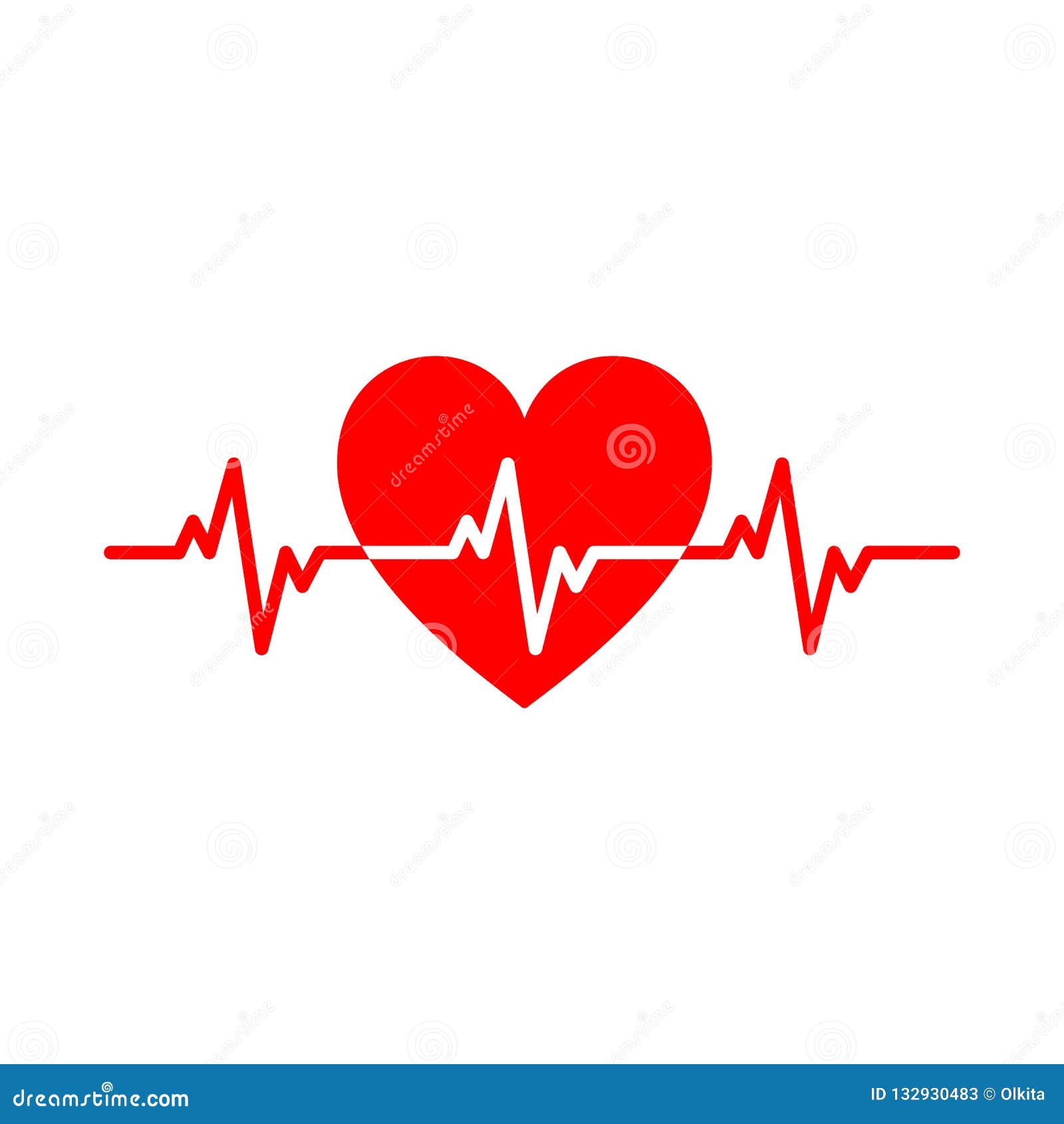 Red Isolated Icon of Heart with White Pulse Line on White Background ...