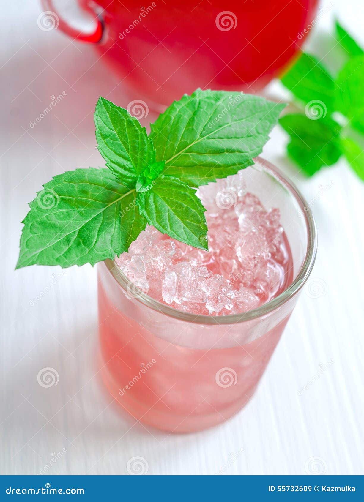Red Juice (cocktail) with Ice and Mint Leaves Stock Image Image of