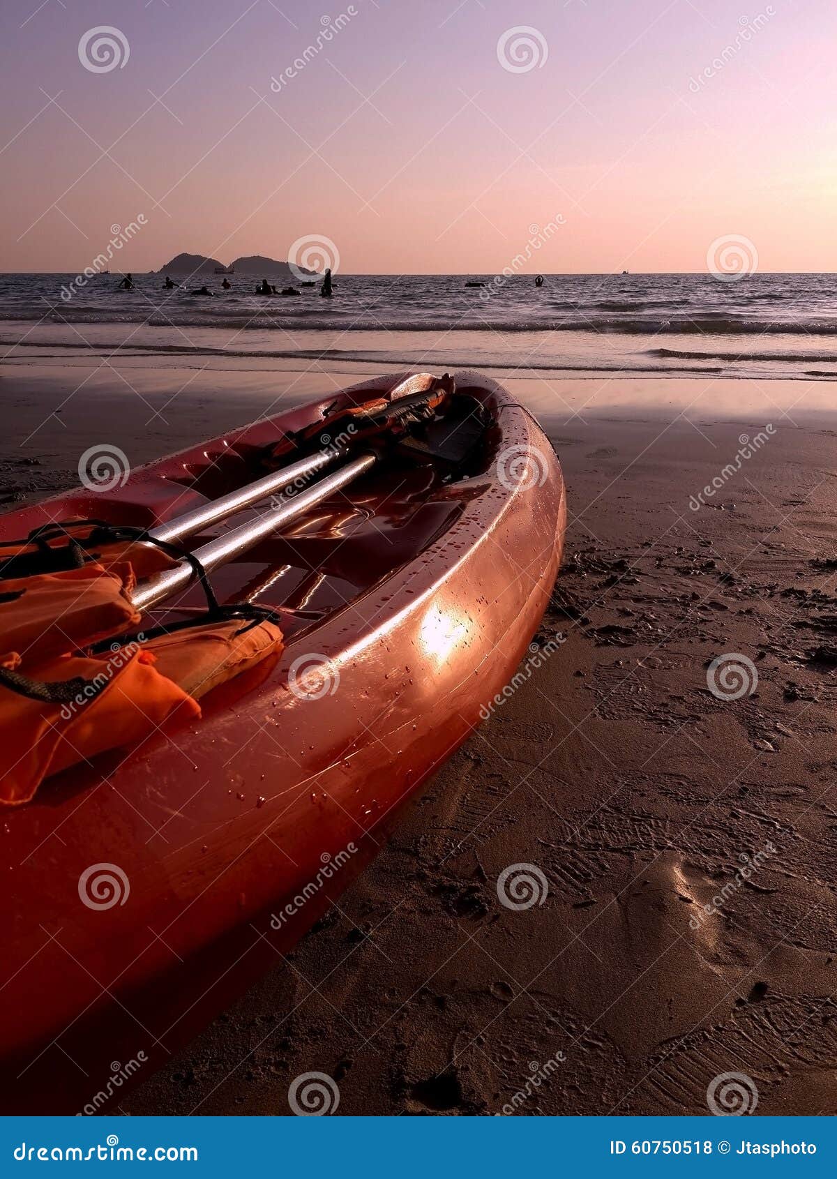 Red Kayak with Paddle and Life Vest Stock Photo Image of sunset