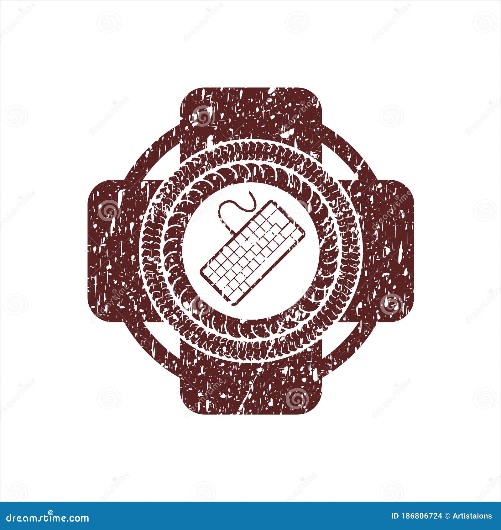 Red Keyboard Icon Inside Rubber Grunge Texture Stamp Stock Illustration