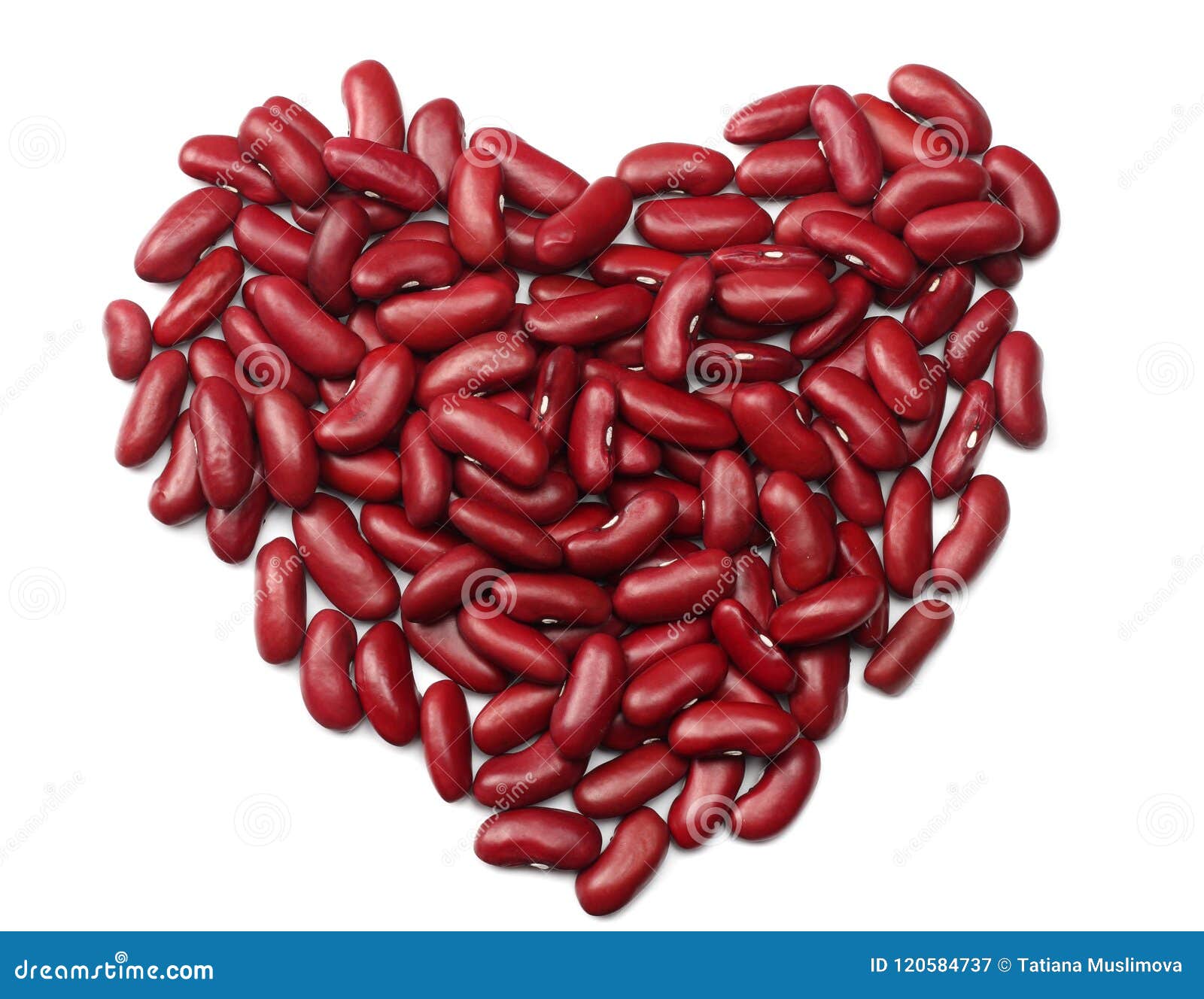 Red Kidney Beans in Heart Shape Isolated on White Background. Top View