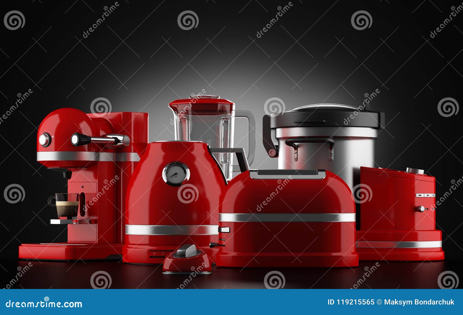 Red Kitchen Appliances On Black Stock Illustration Illustration Of Electrical