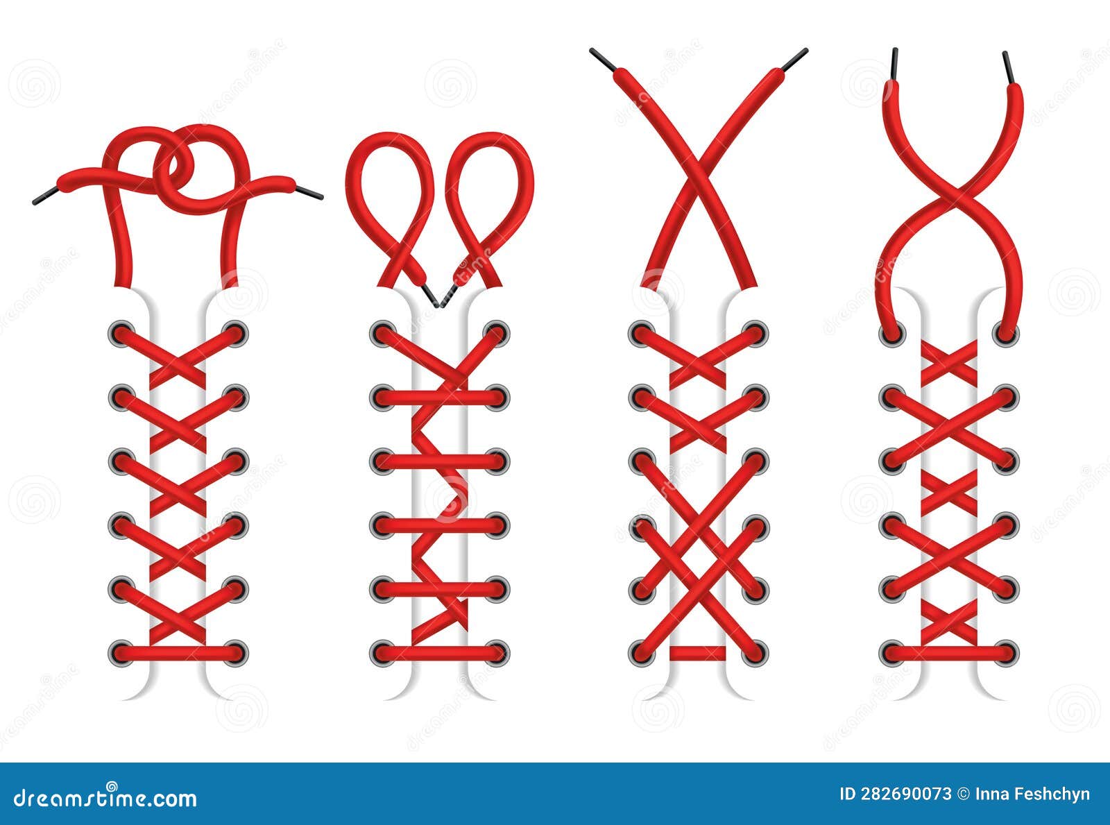 Red Lace Shoes. Schemes of Tying Shoelaces. Icon Set with Tied and ...