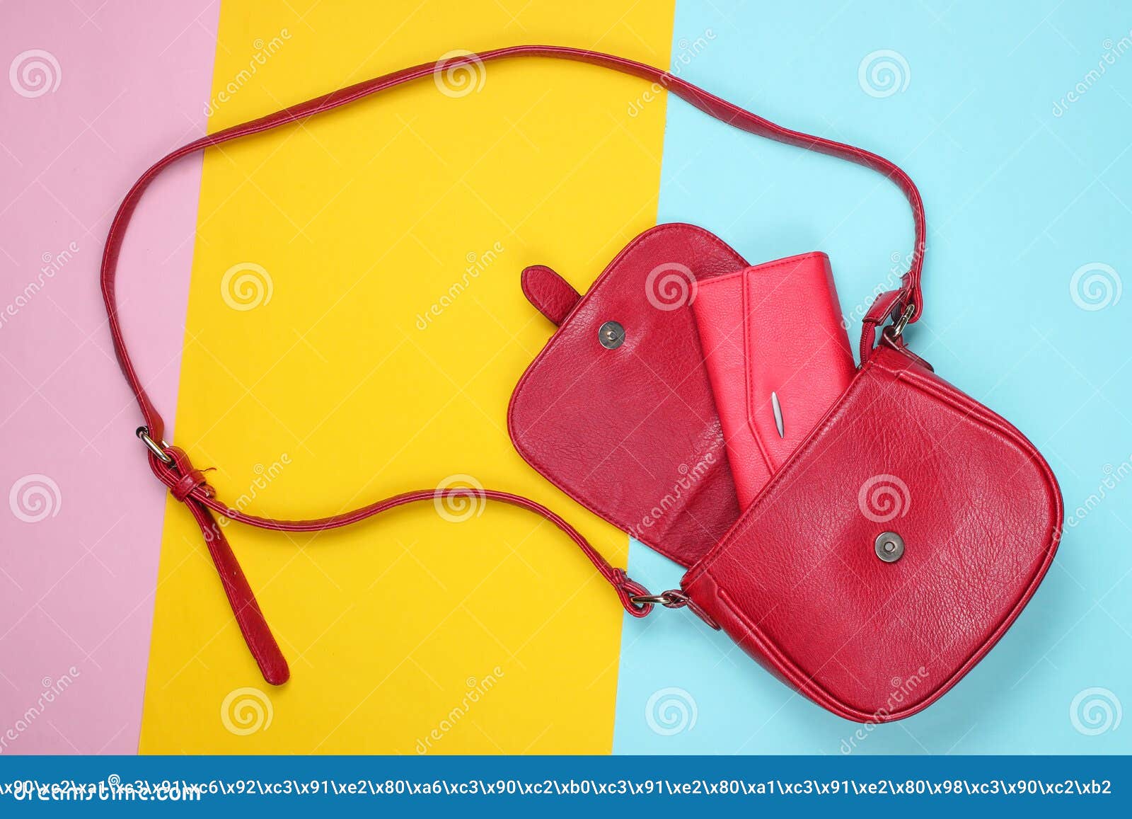 Red leather bag with purse stock photo. Image of female - 145422378