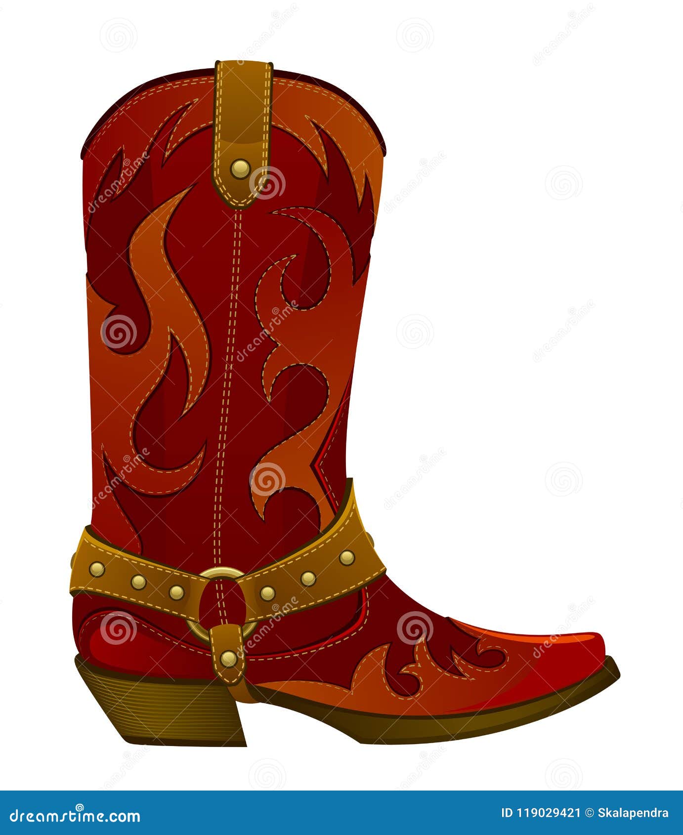 Red leather cowboy boot stock vector. Illustration of design - 119029421