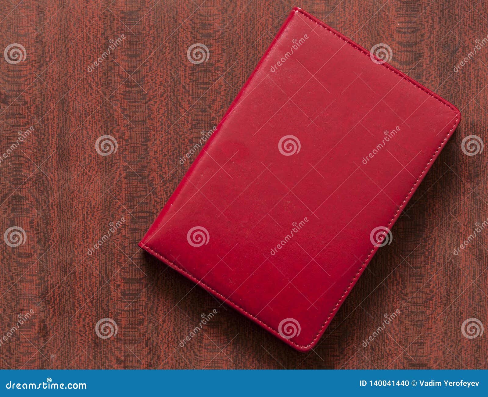 Download Red Leather Notebook Over Wood Background Stock Photo Image Of Document Close 140041440