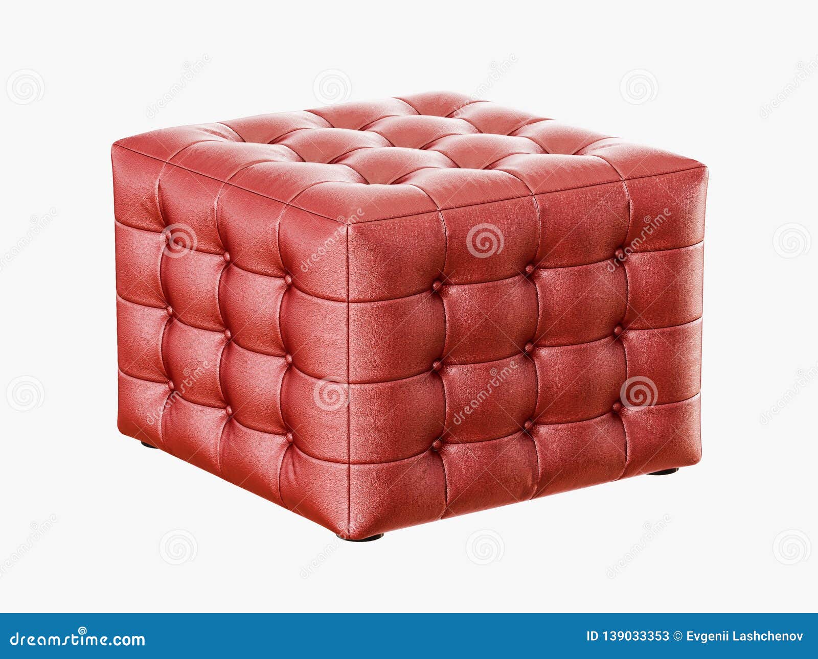 Red Leather Pouf Capitone 3d Rendering On A White Background Stock