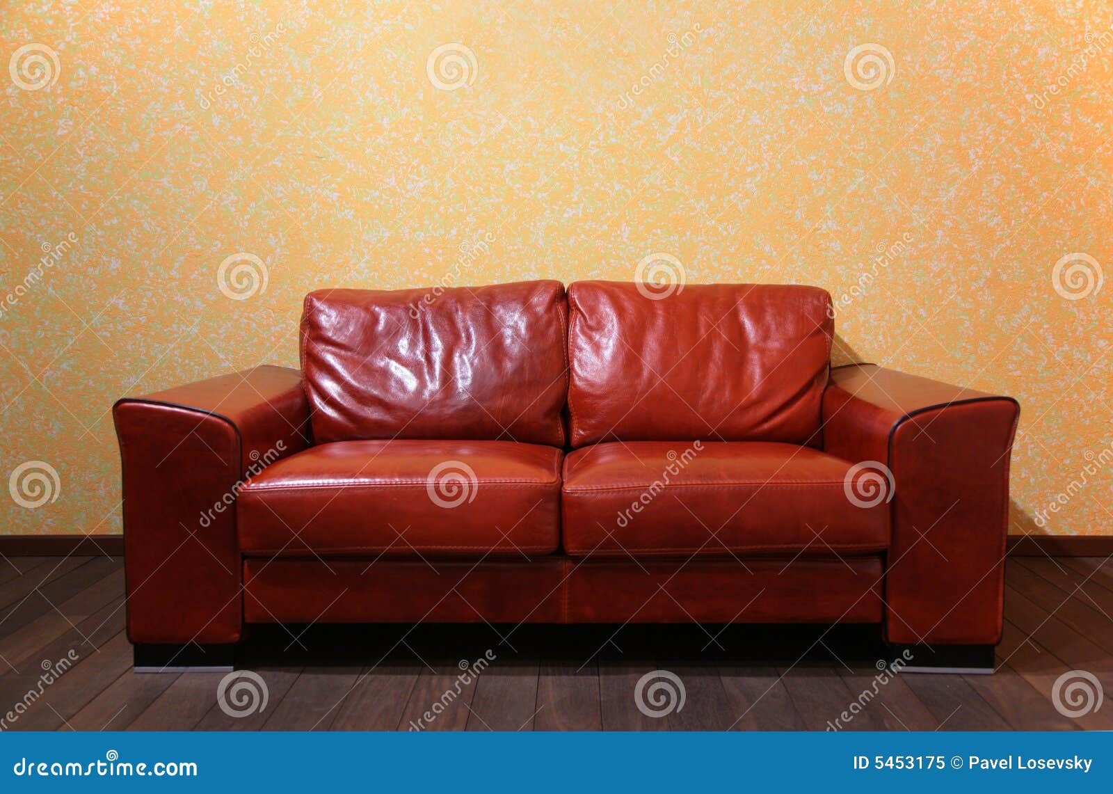 Red leather sofa in room stock image. Image of furniture 5453175
