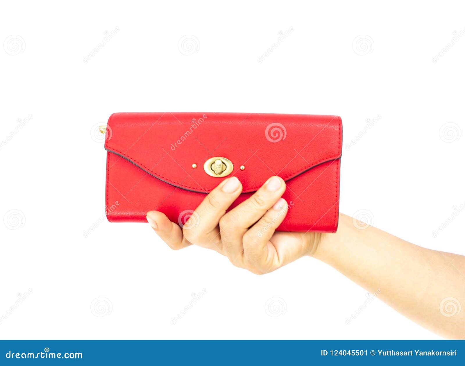 Red Leather Wallet in Female Hand Stock Image - Image of isolated ...