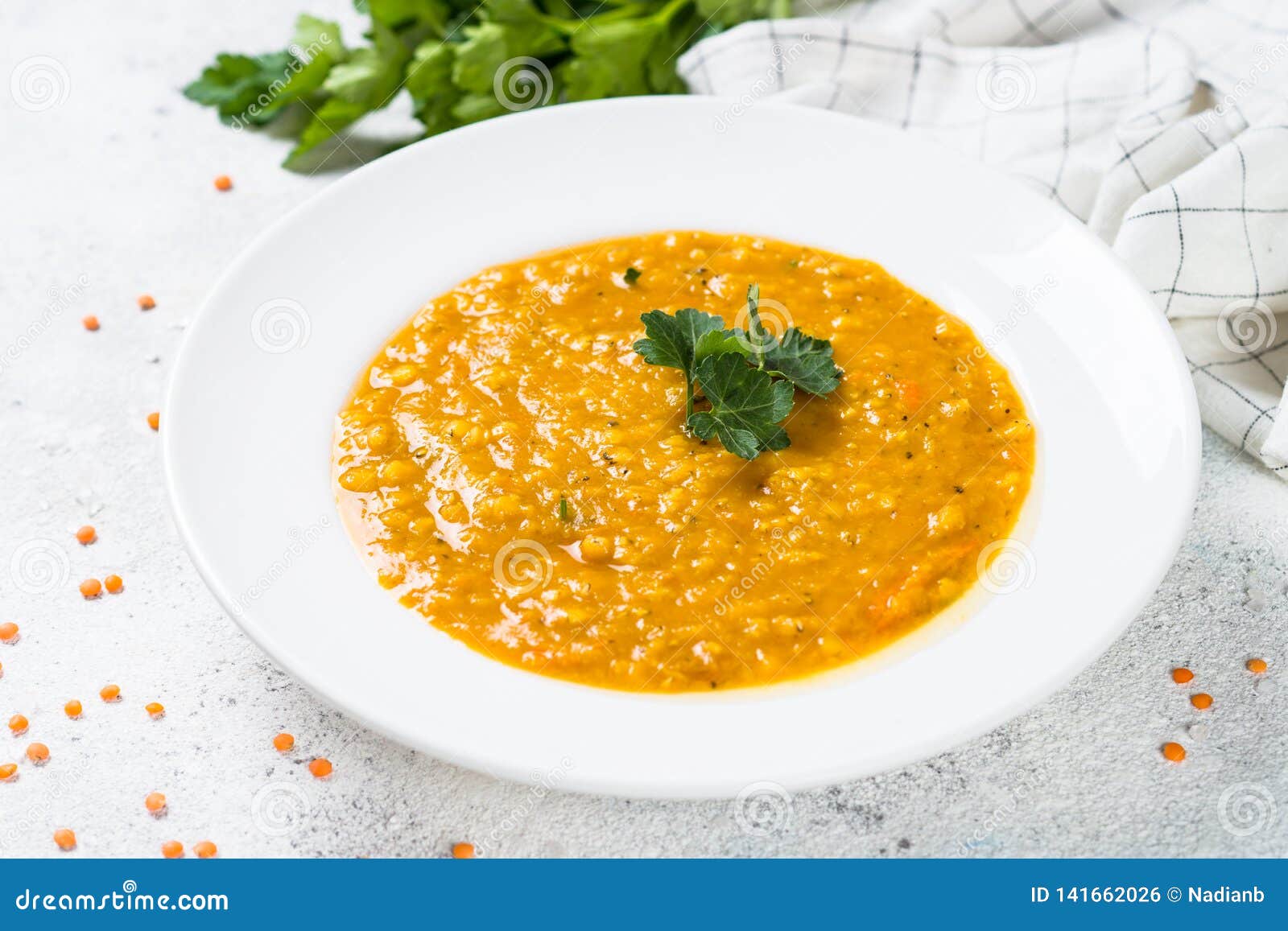 Red Lentil Soup on White Top View. Stock Photo - Image of meatless ...