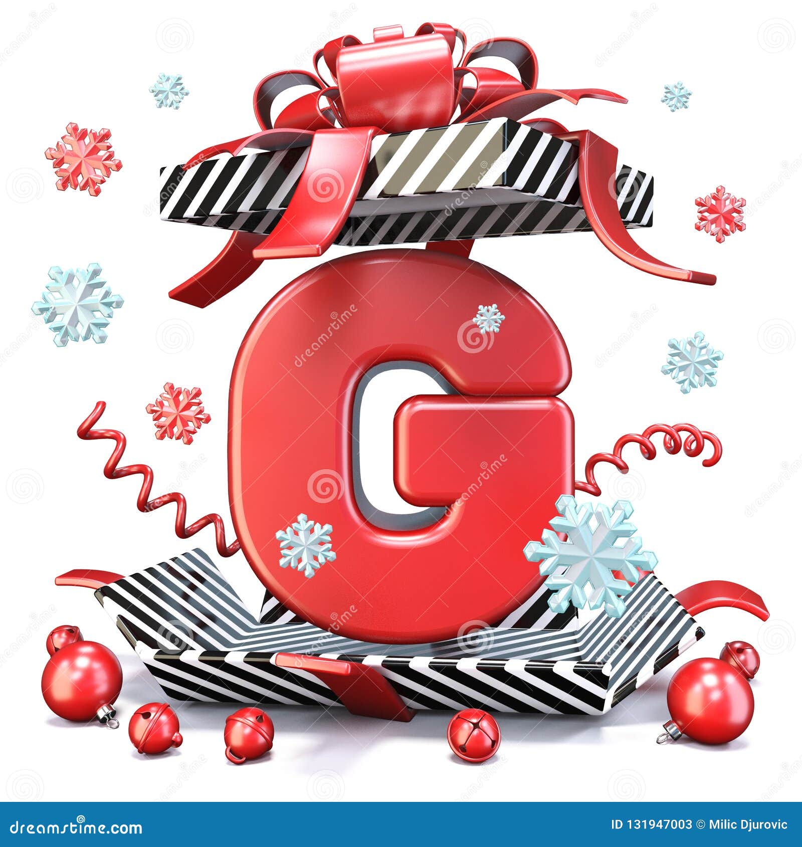 Red Letter G Inside Open Gift Box 3D Stock Illustration Illustration