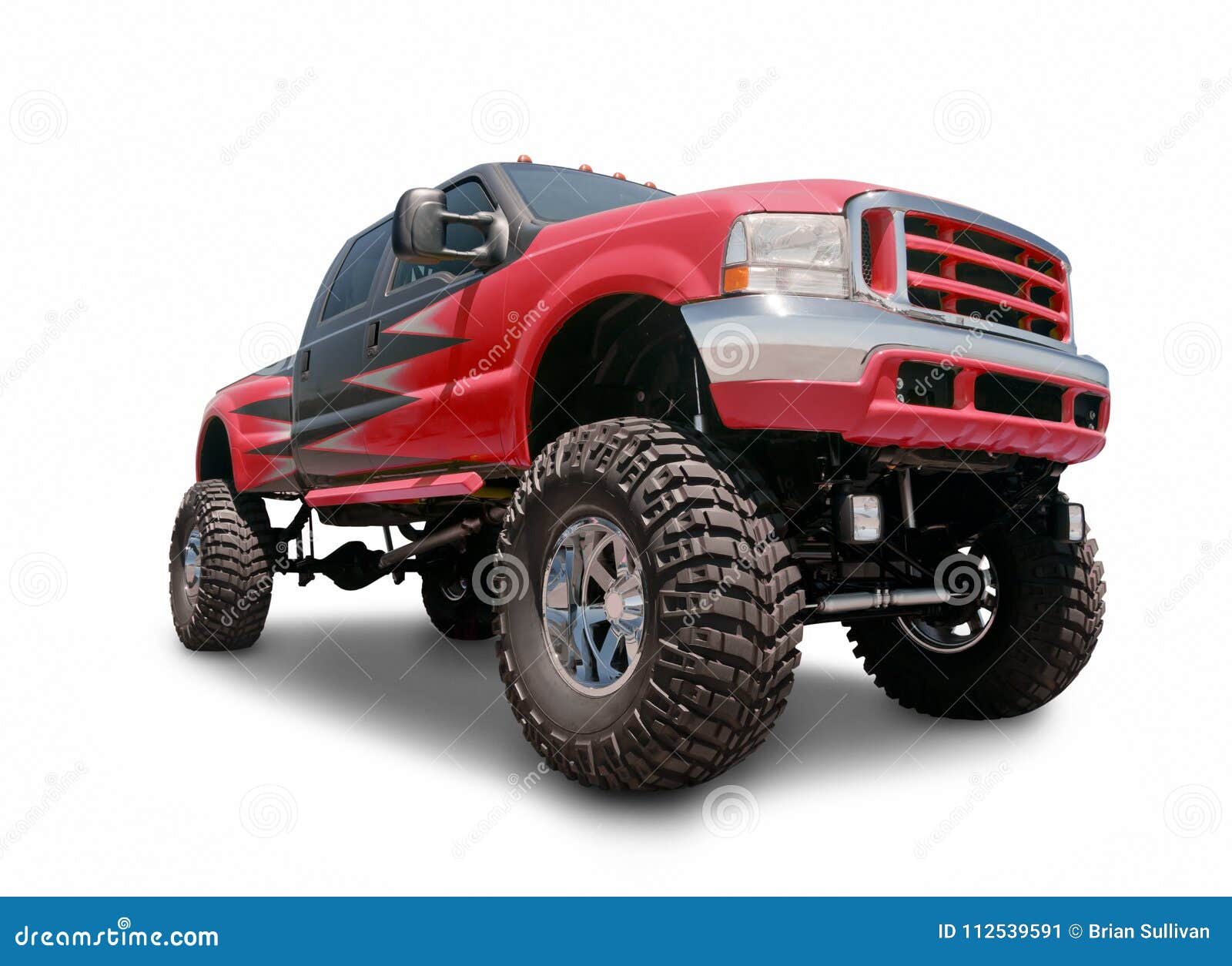 red lifted truck