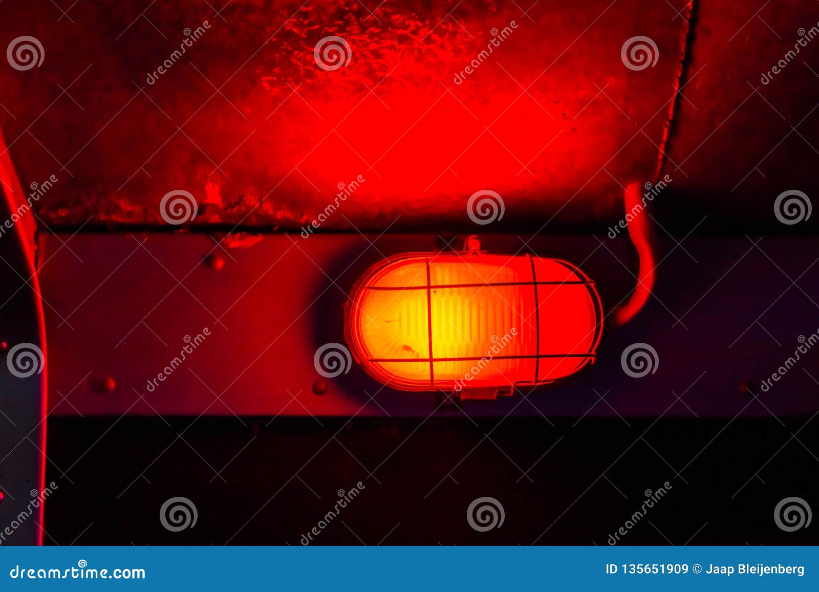 Red Light Shining In A Submarine Interior Of A Underwater