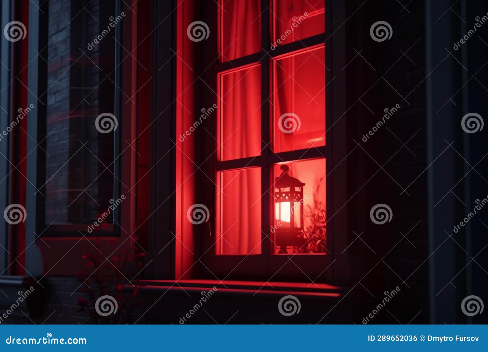 Red Light from the Window. the Red Window Shines Mystically at Night Stock Illustration