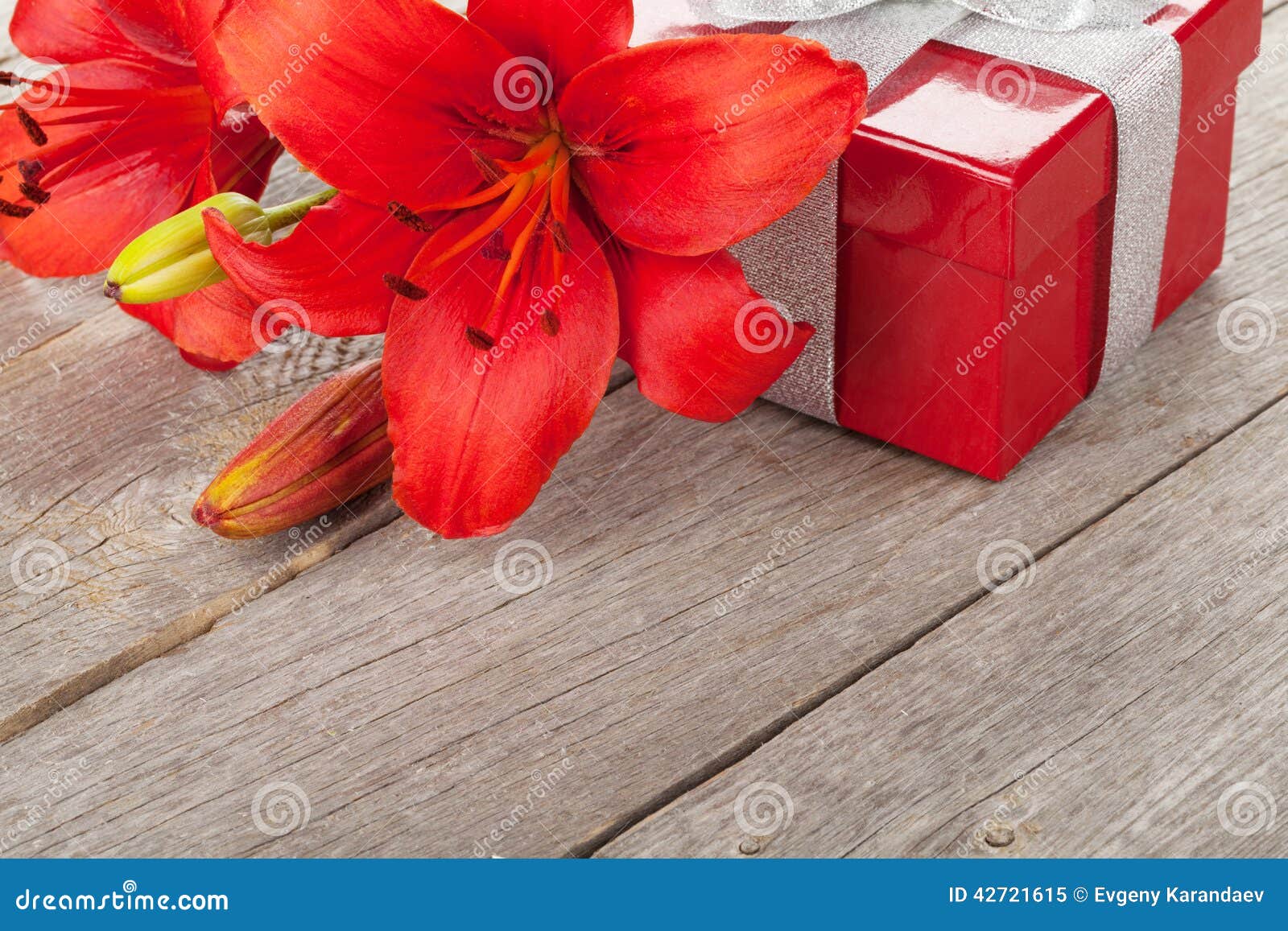 Red Lily Flower and Gift Box Stock Image Image of valentine, wood