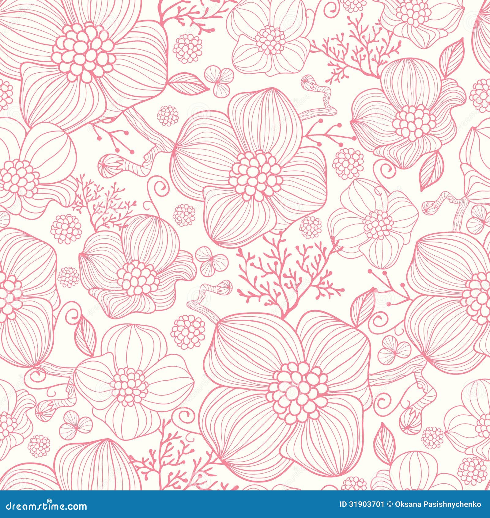 Red Line Art Flowers Seamless Pattern Background Stock ...