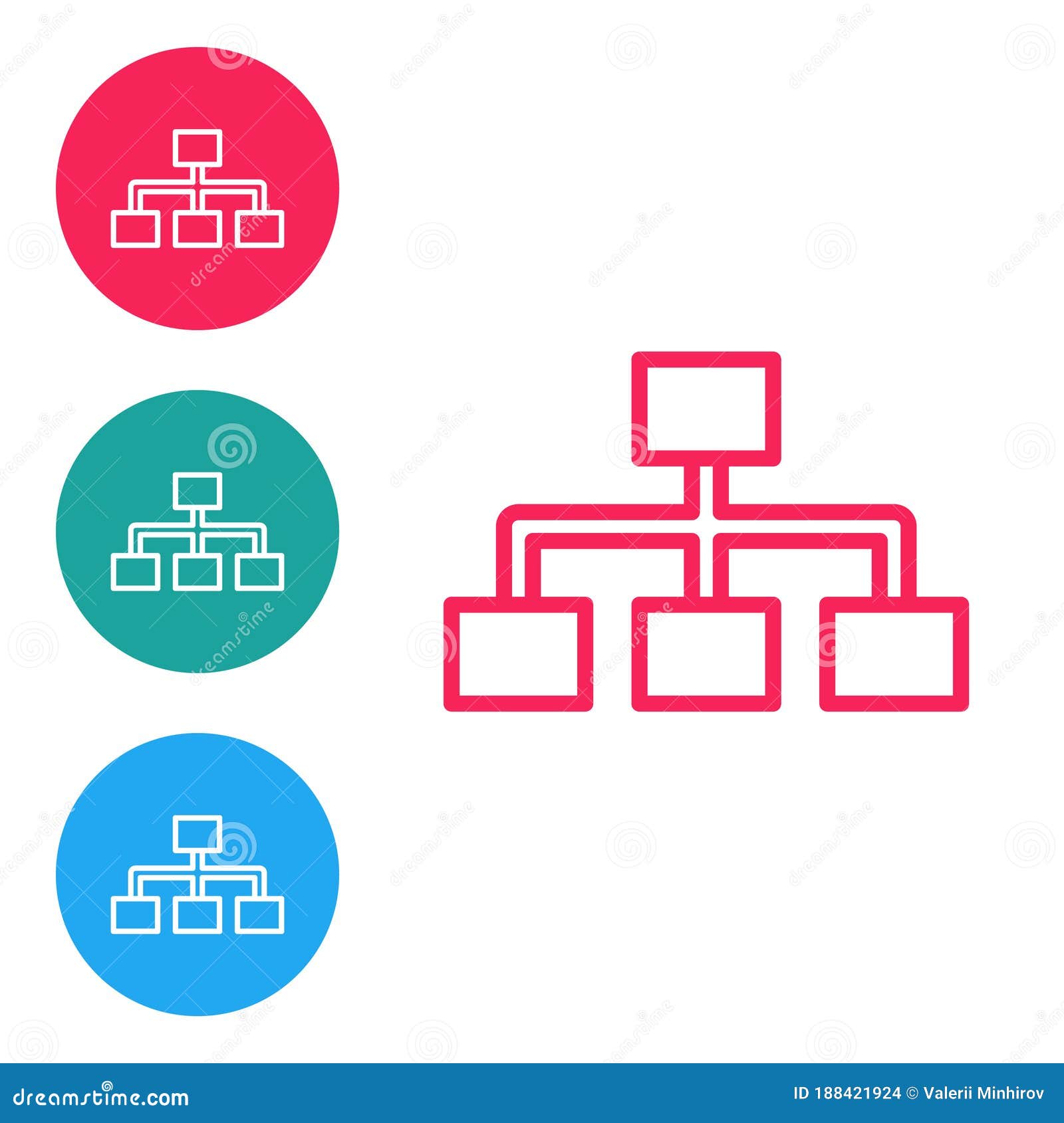 Red Line Business Hierarchy Organogram Chart Infographics Icon Isolated