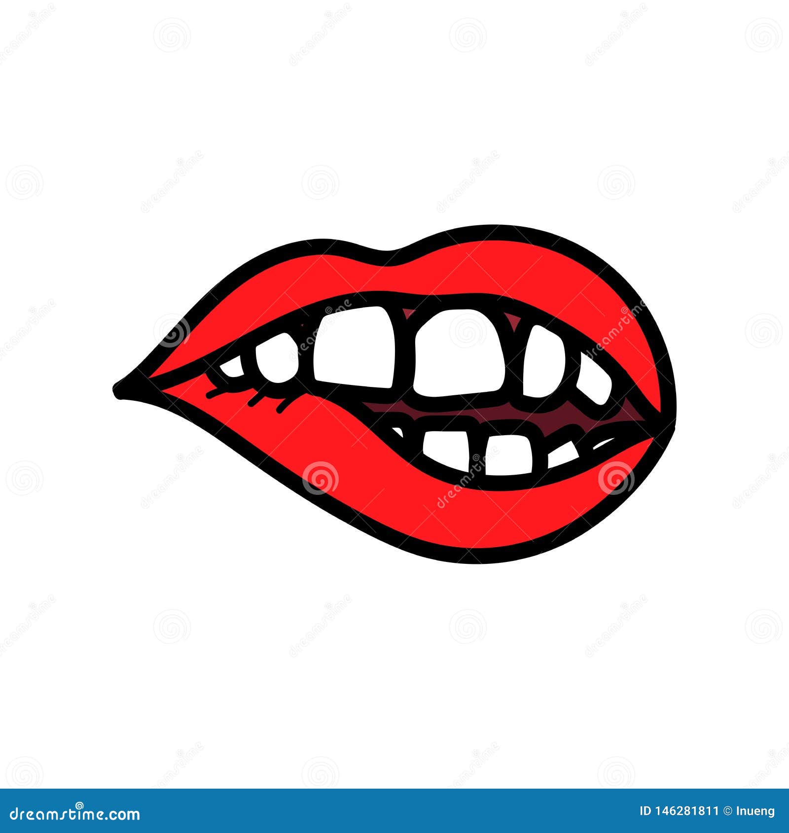 Red lips biting doodle. stock vector. Illustration of makeup 146281811