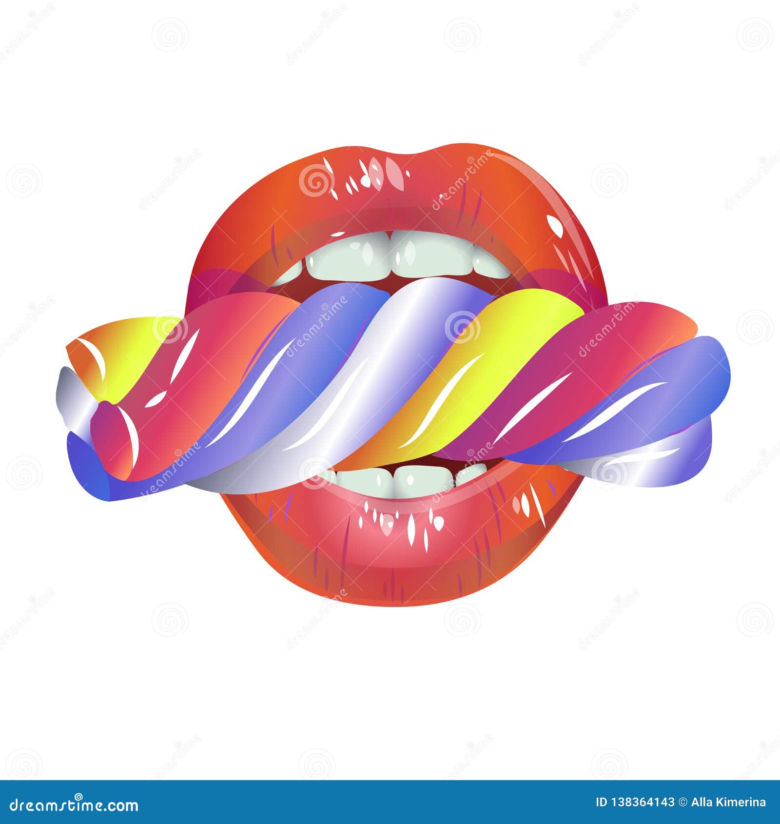 Red lips with candy stock vector. Illustration of fashion 138364143